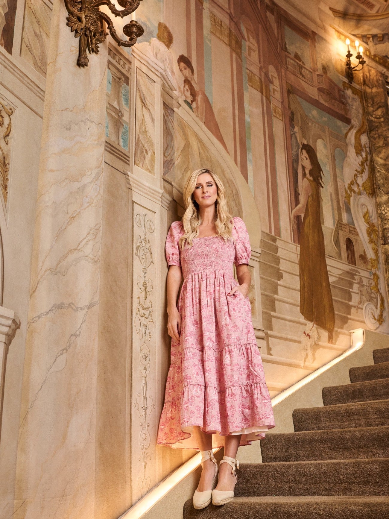 Nicky Hilton x La Coqueta Pink Toile de Jouy London Women Long Dress
