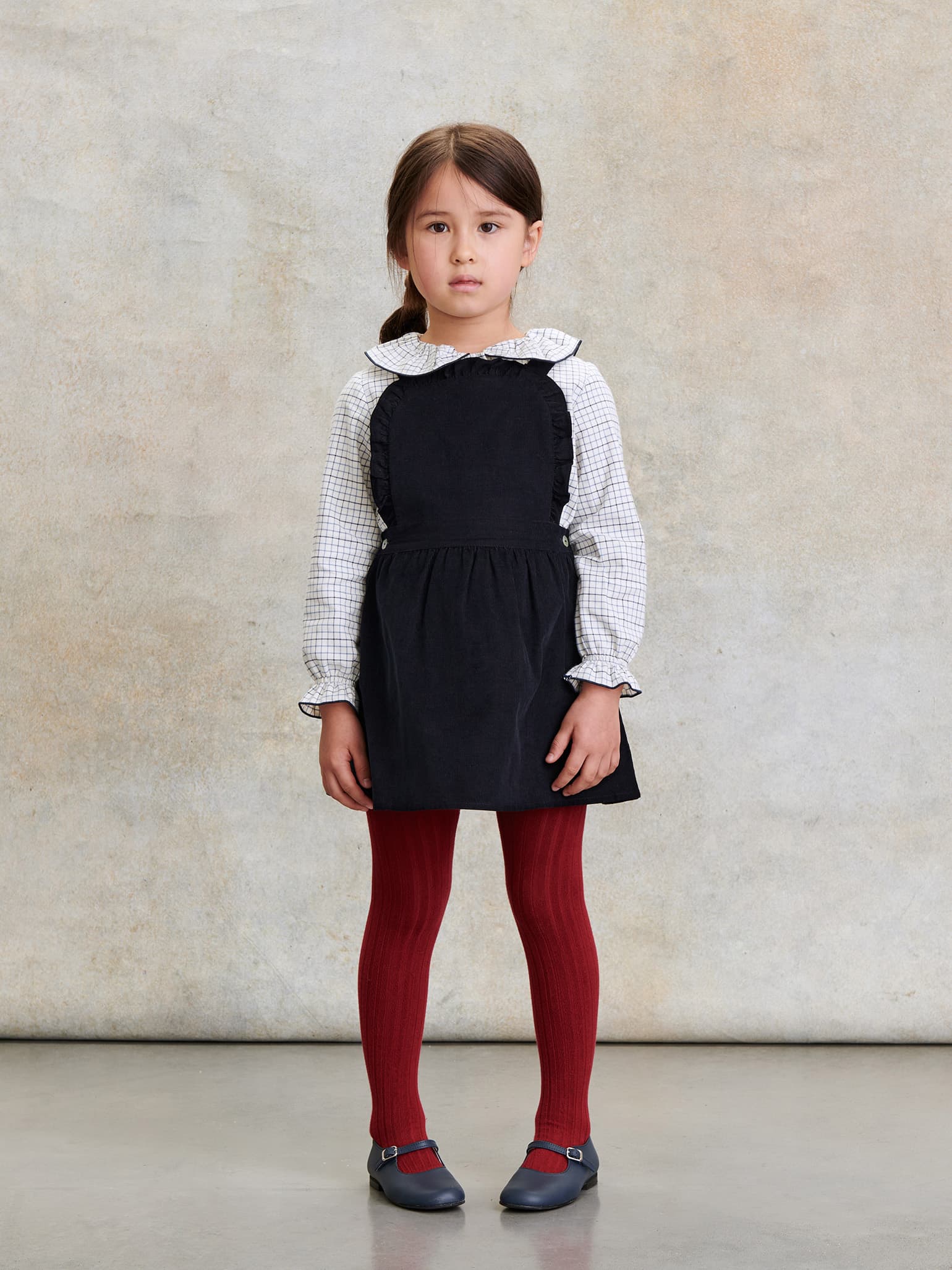 Navy Check Pinia Long Sleeve Girl Shirt
