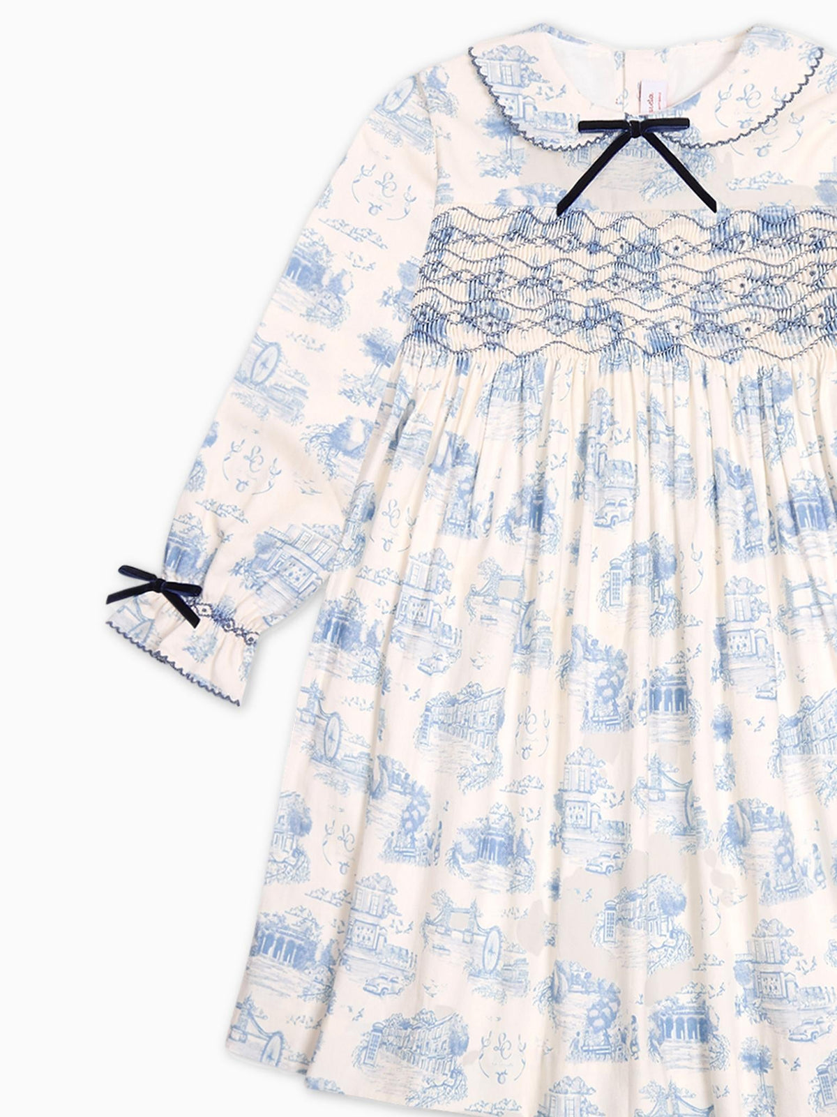 Blue Toile De Jouy Alice Girl Hand-Smocked Dress