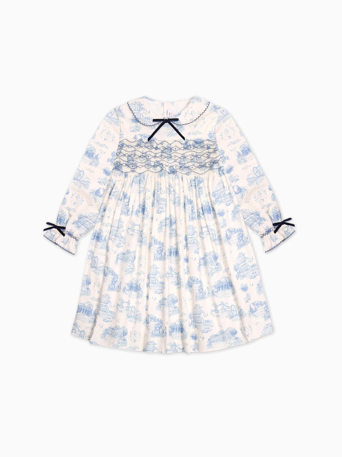Blue Toile De Jouy Alice Girl Hand-Smocked Dress