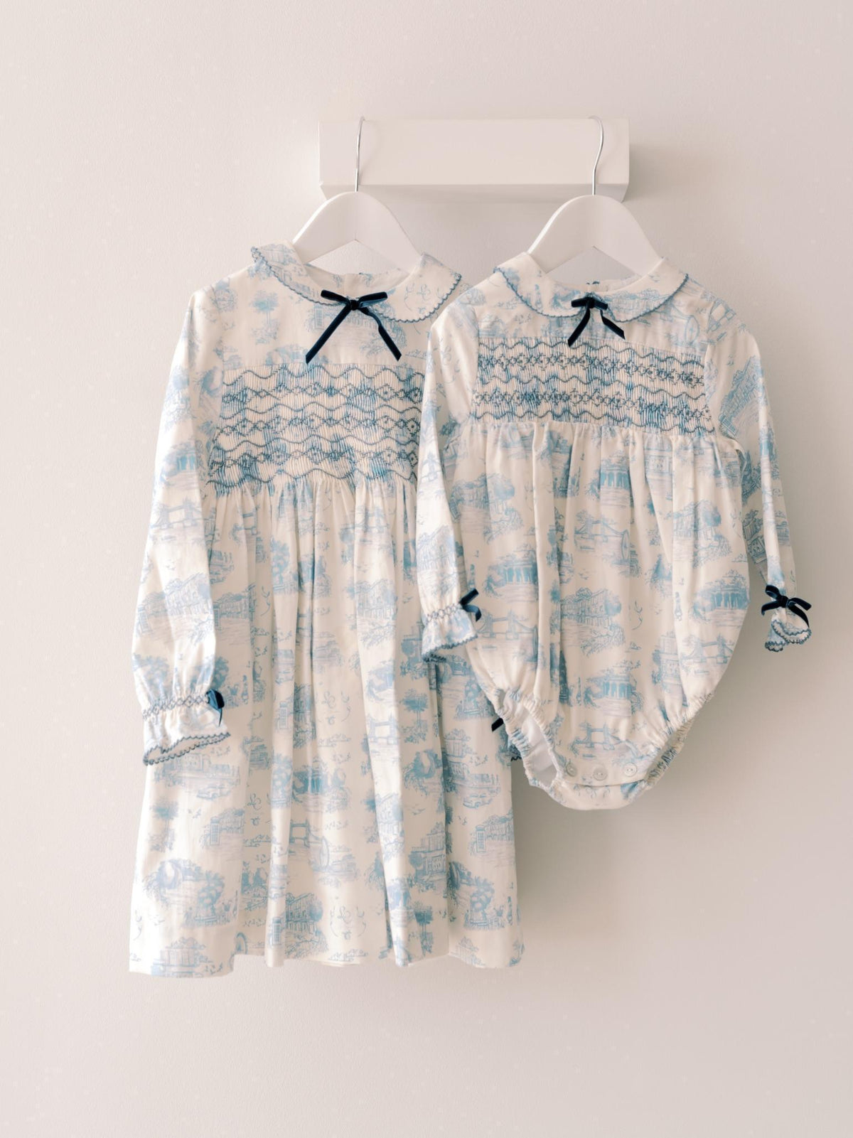 Blue Toile De Jouy Alice Girl Hand-Smocked Dress
