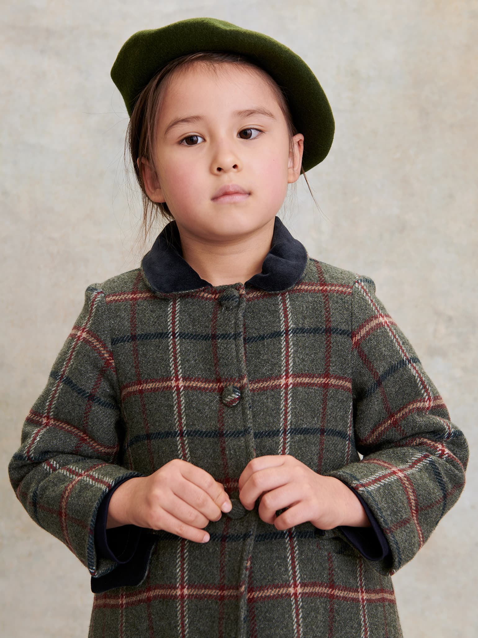 Olive Check Alicia Girl Wool Coat