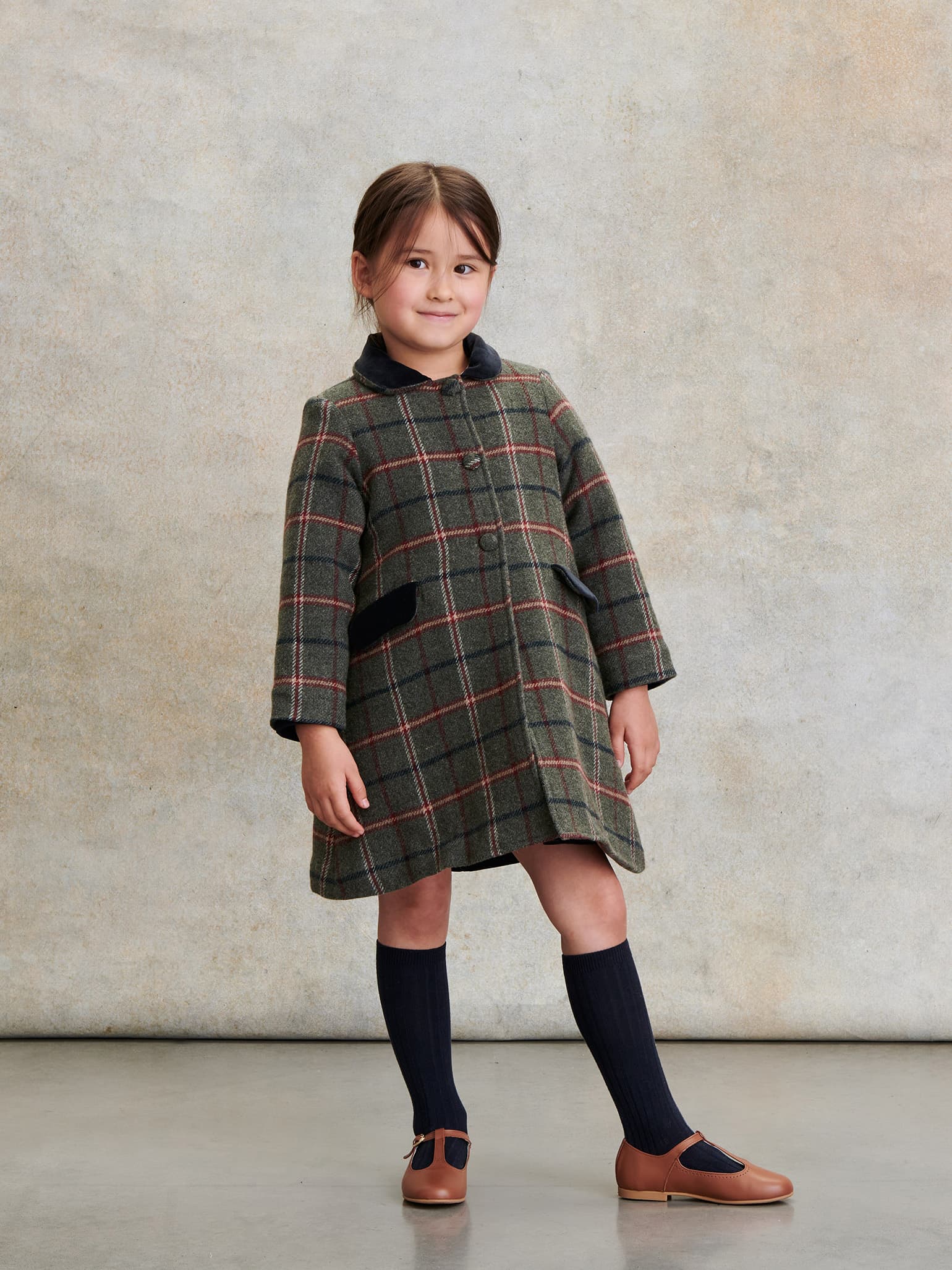 Olive Check Alicia Girl Wool Coat