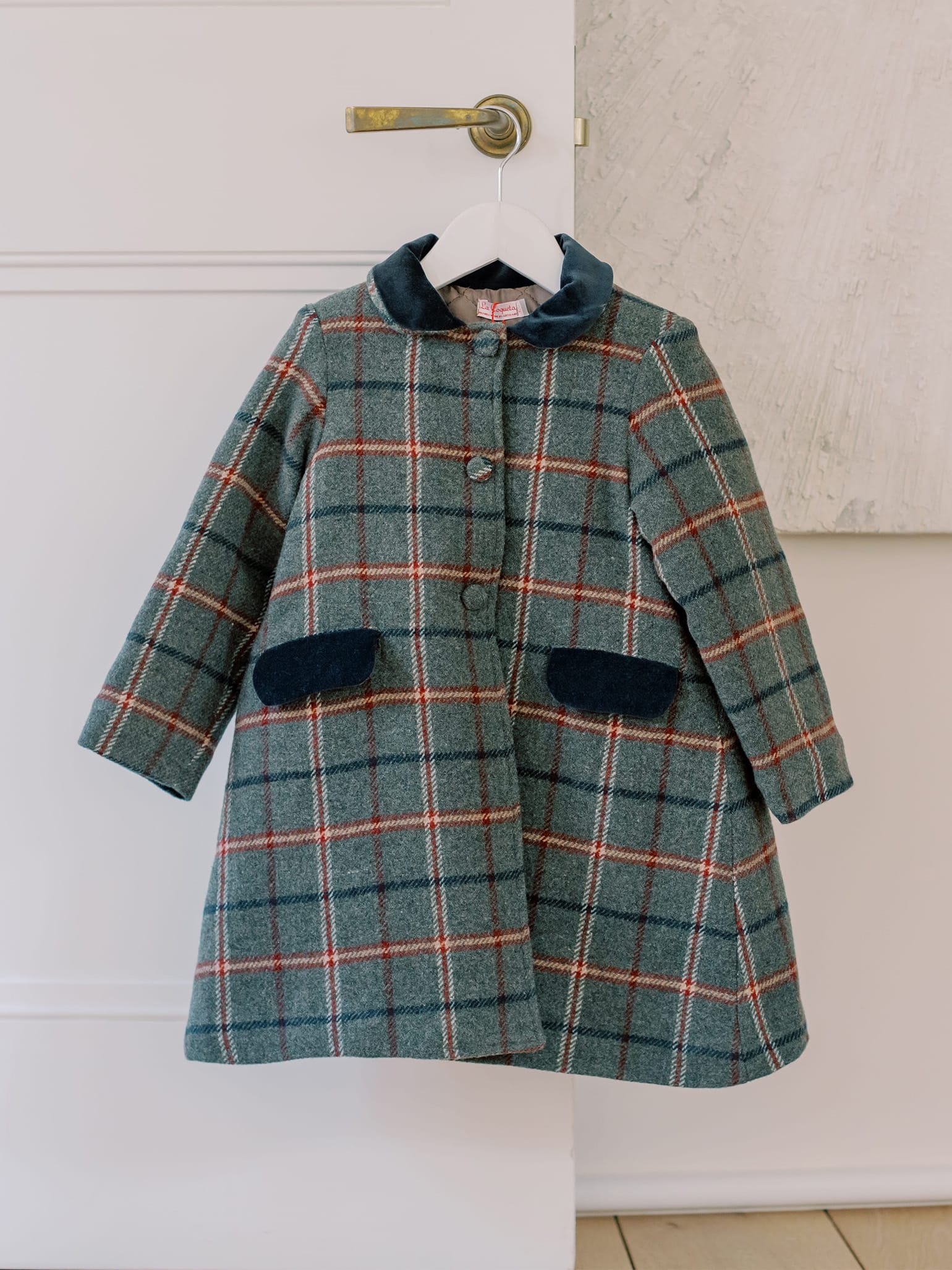 Olive Check Alicia Girl Wool Coat