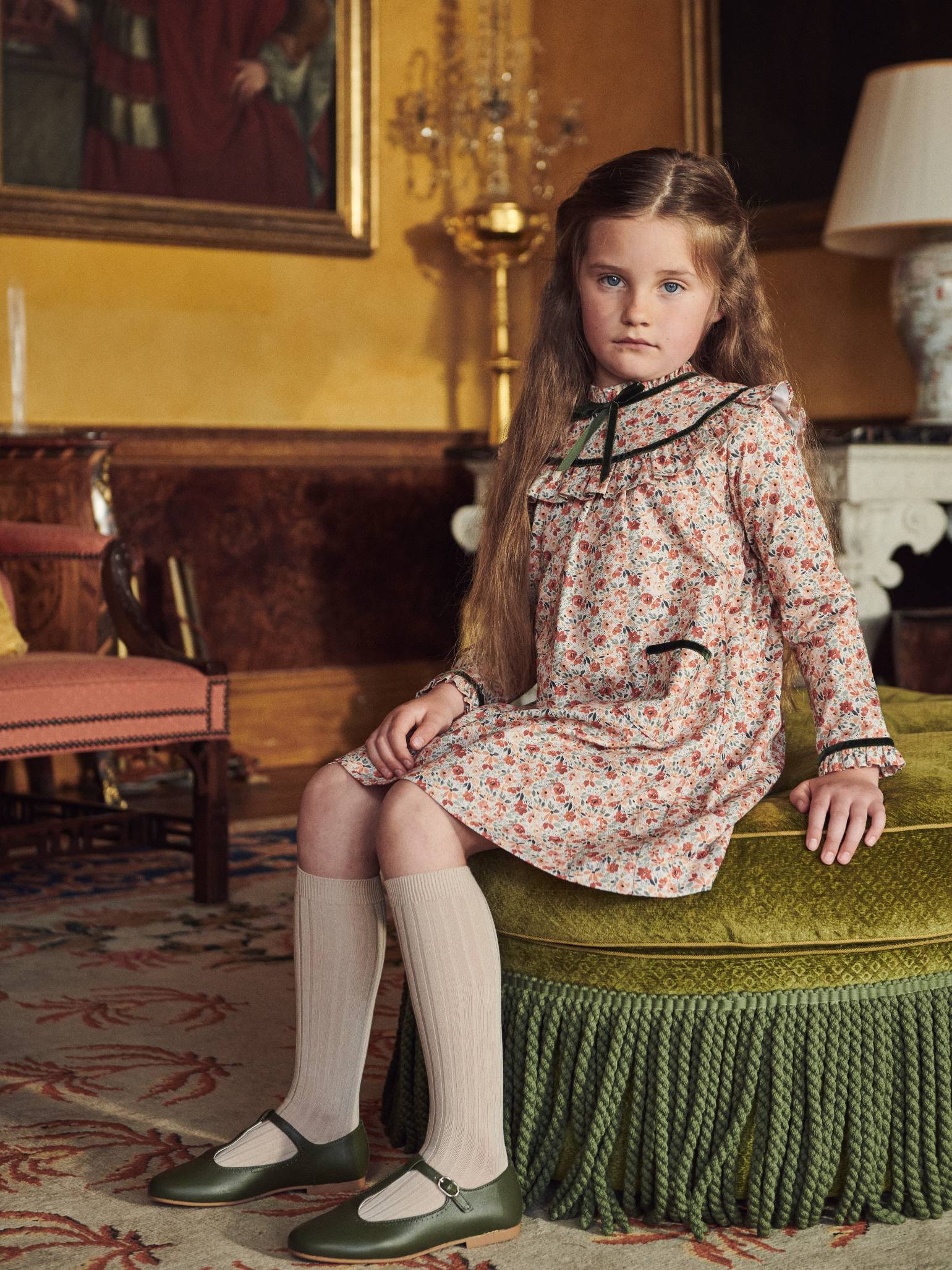 Terracotta Floral Alita Girl Empire Dress