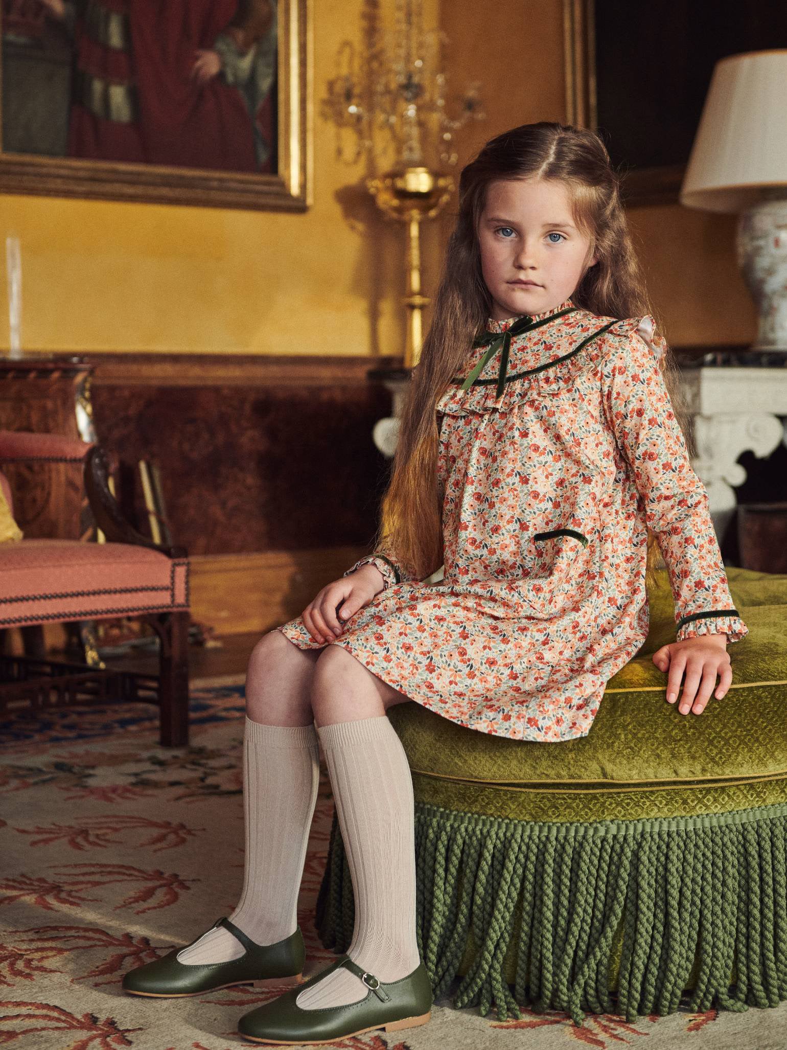 Terracotta Floral Alita Girl Empire Dress