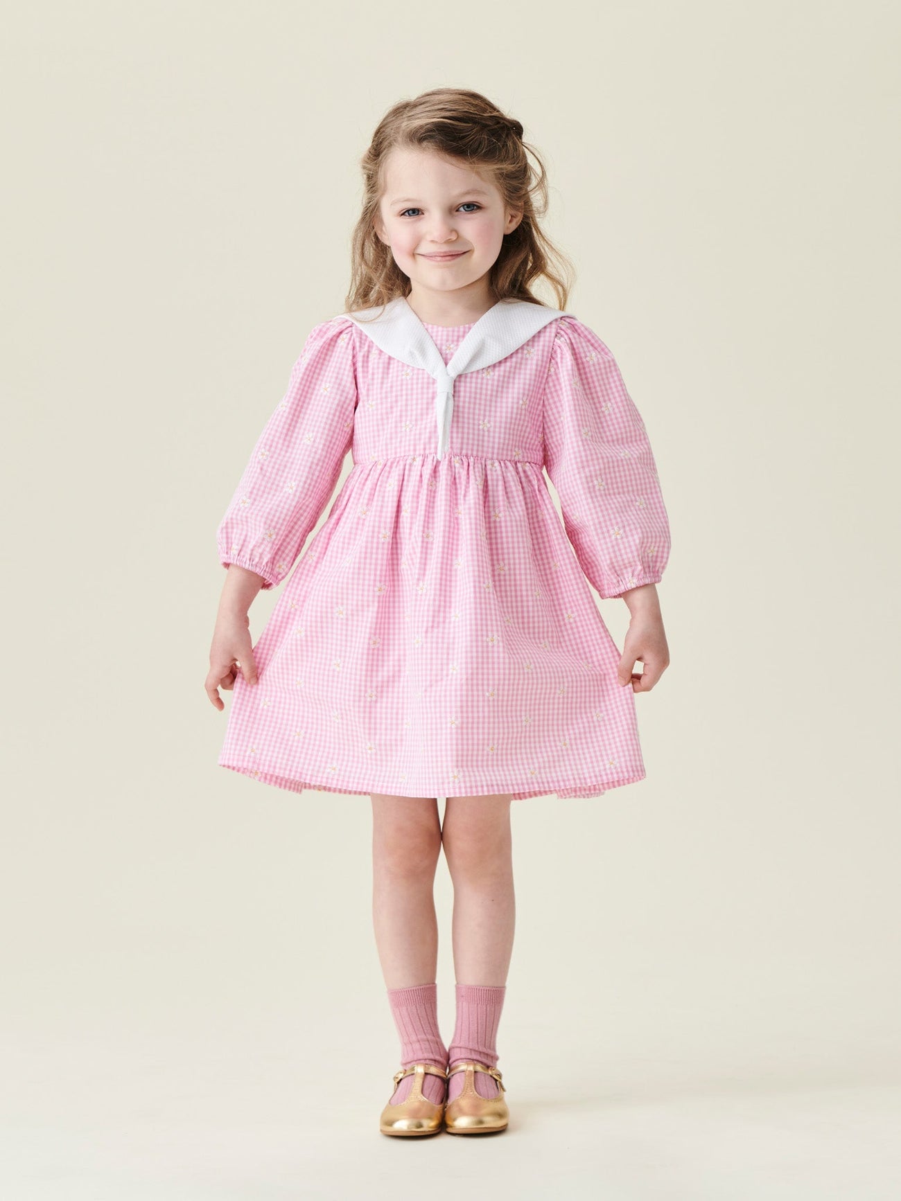 Pink Gingham Amelia Girl Embroidered Dress