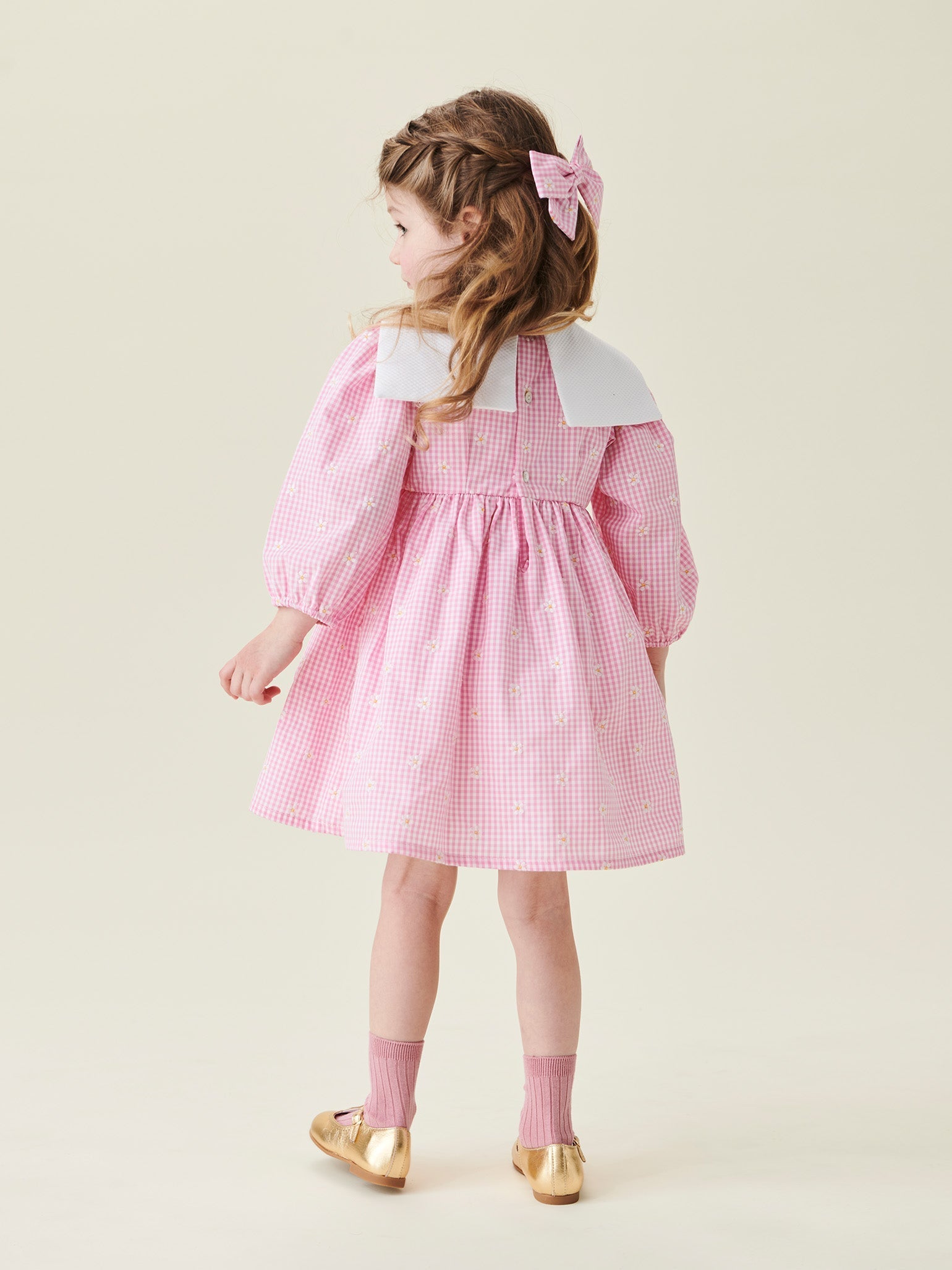 Pink Gingham Amelia Girl Embroidered Dress