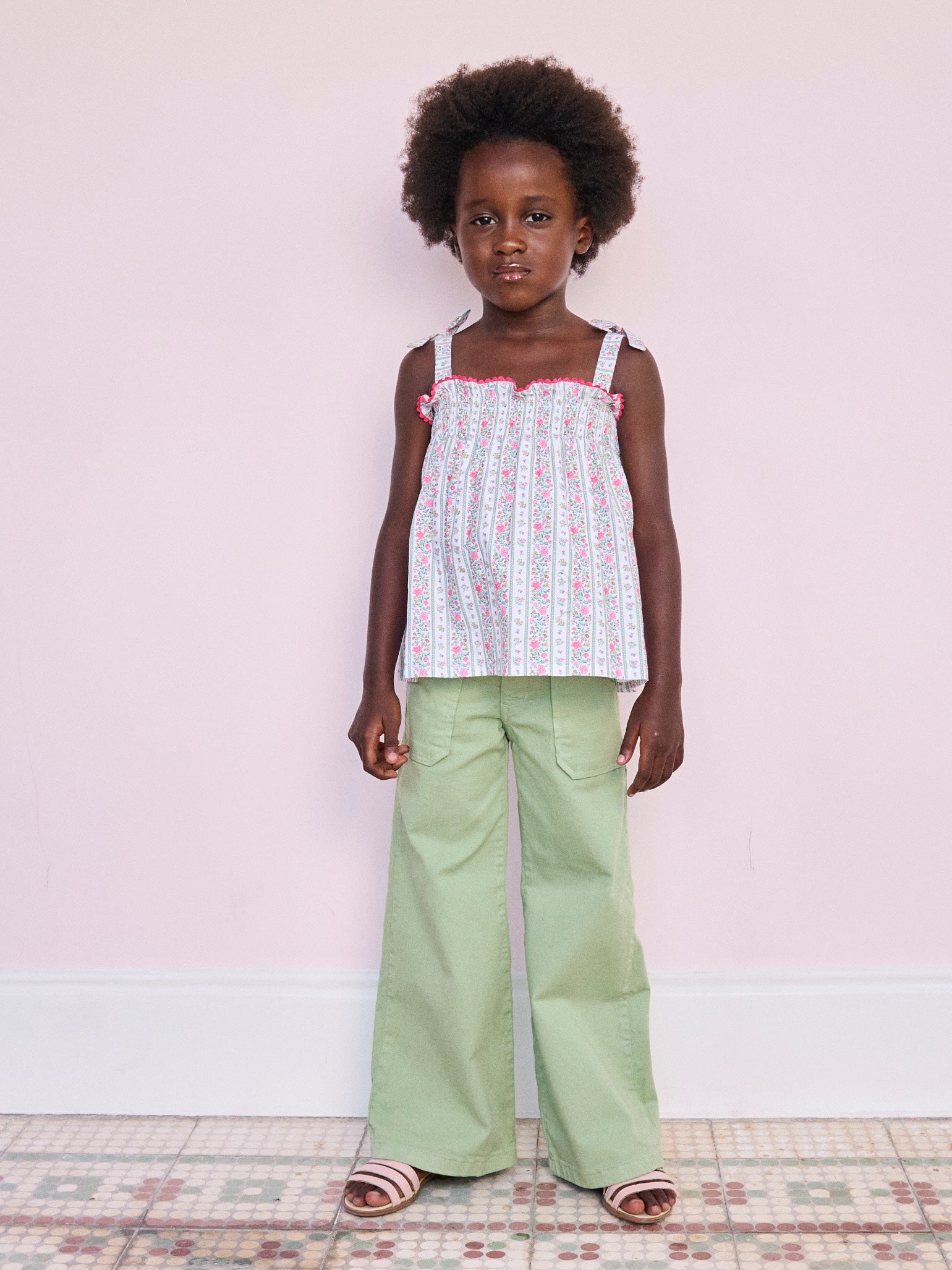 Fuchsia Pink Floral Stripe Ana Girl Top