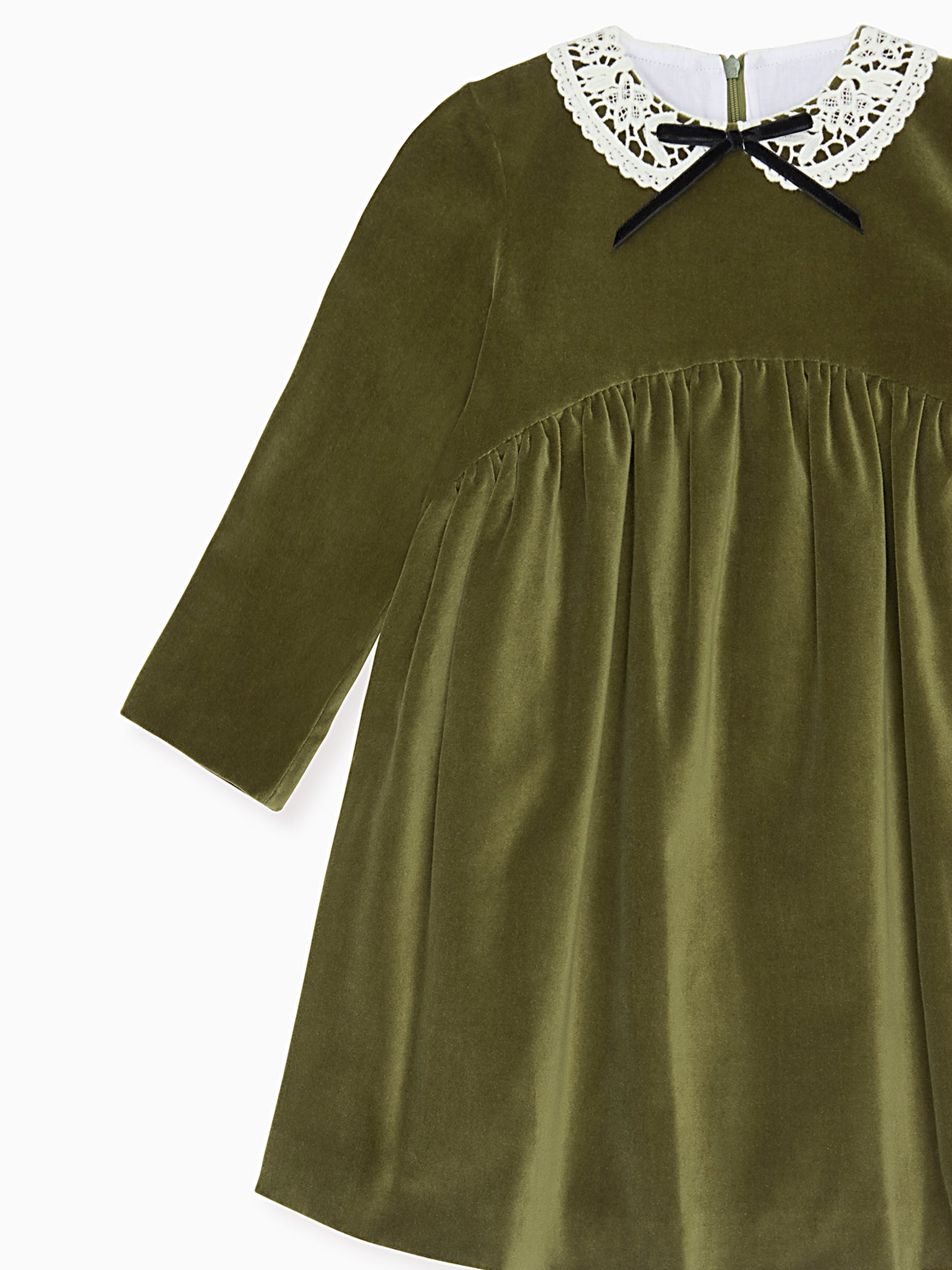 Green Antonella Velvet Girl Empire Dress