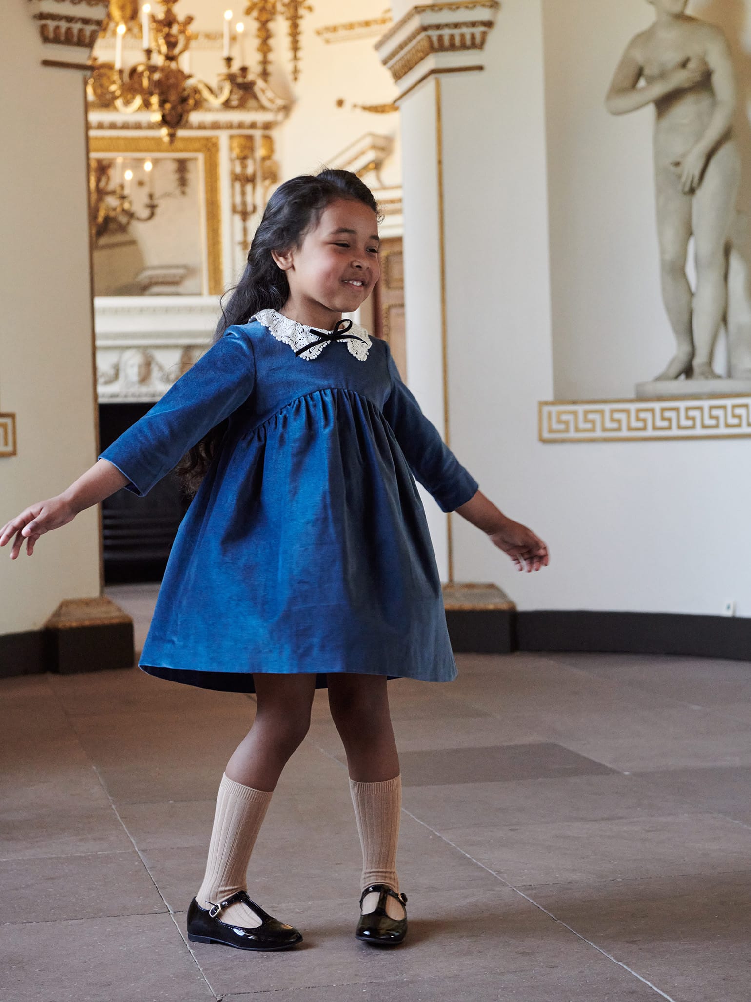 Blue Antonella Girl Velvet Dress