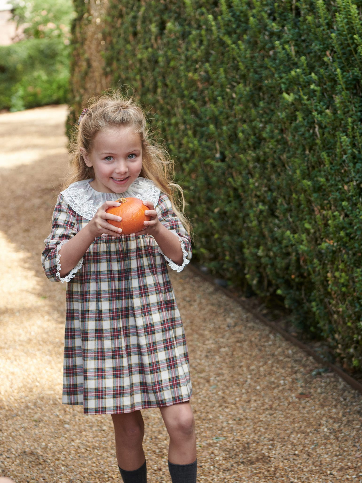 Ivory Tartan Aralia Girl Dress