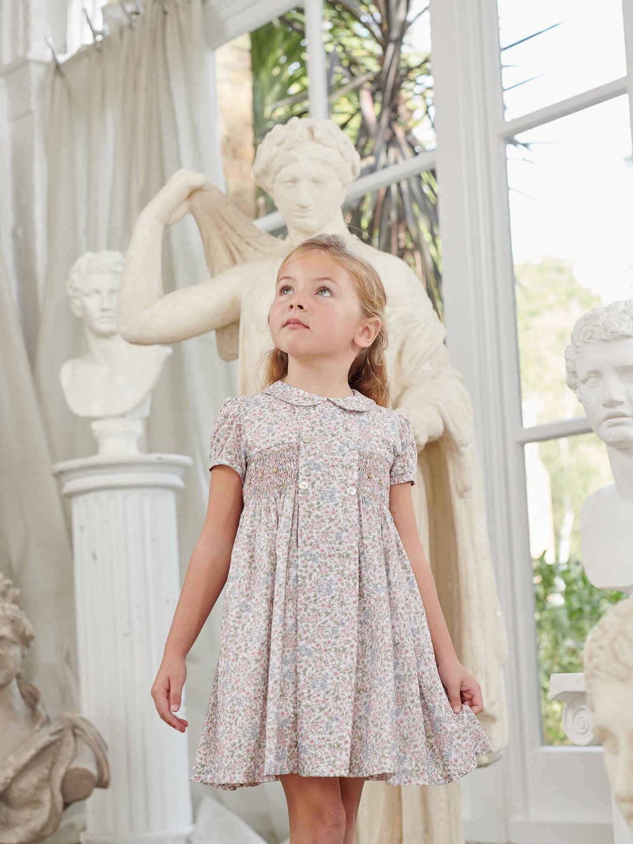 Pink Floral Arcadia Girl Hand-Smocked Dress