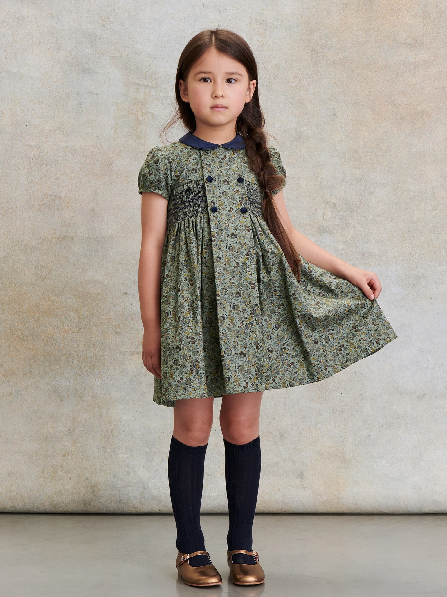 Green Floral Arcadia Girl Smock Dress