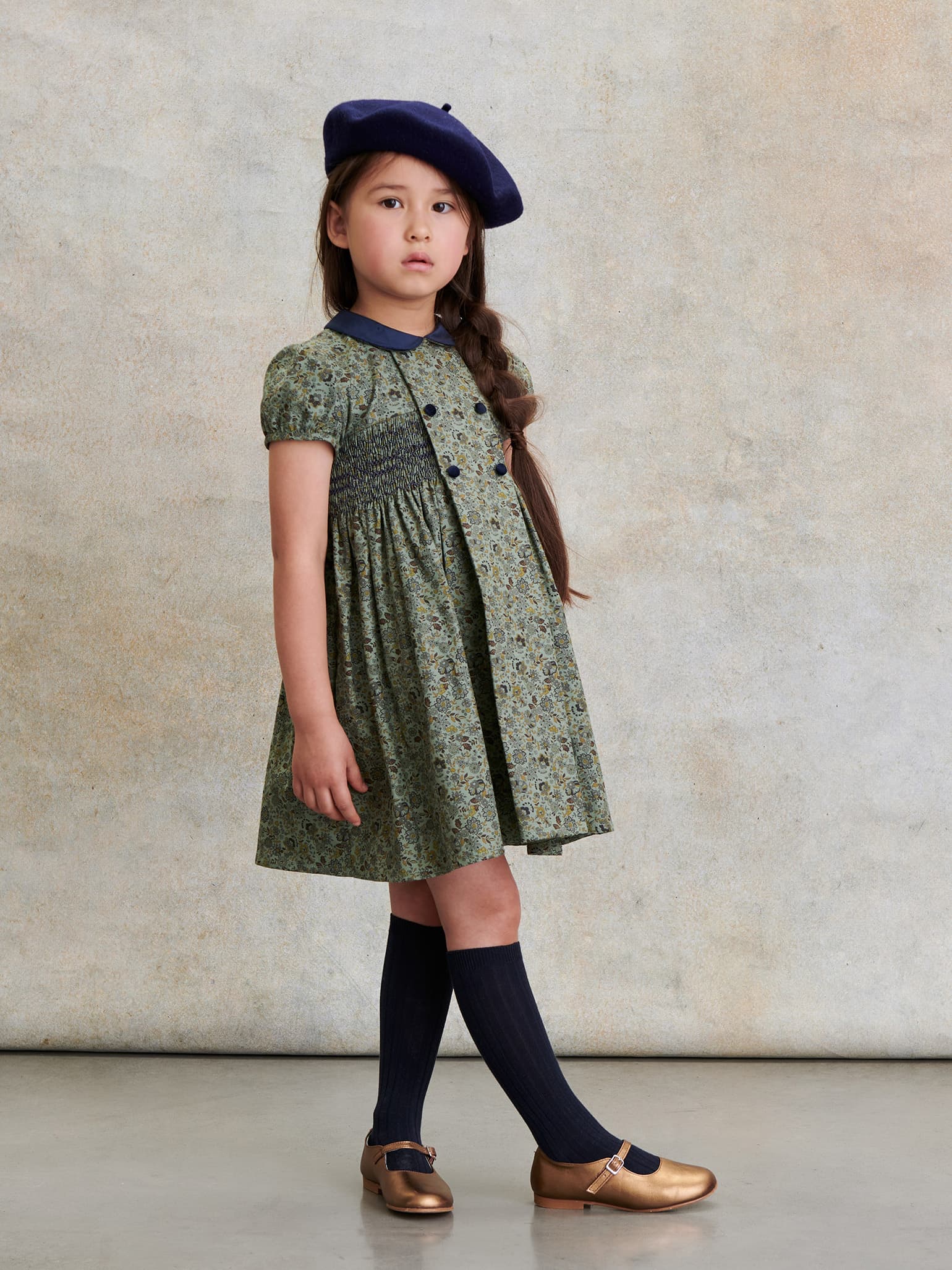 Green Floral Arcadia Girl Smock Dress