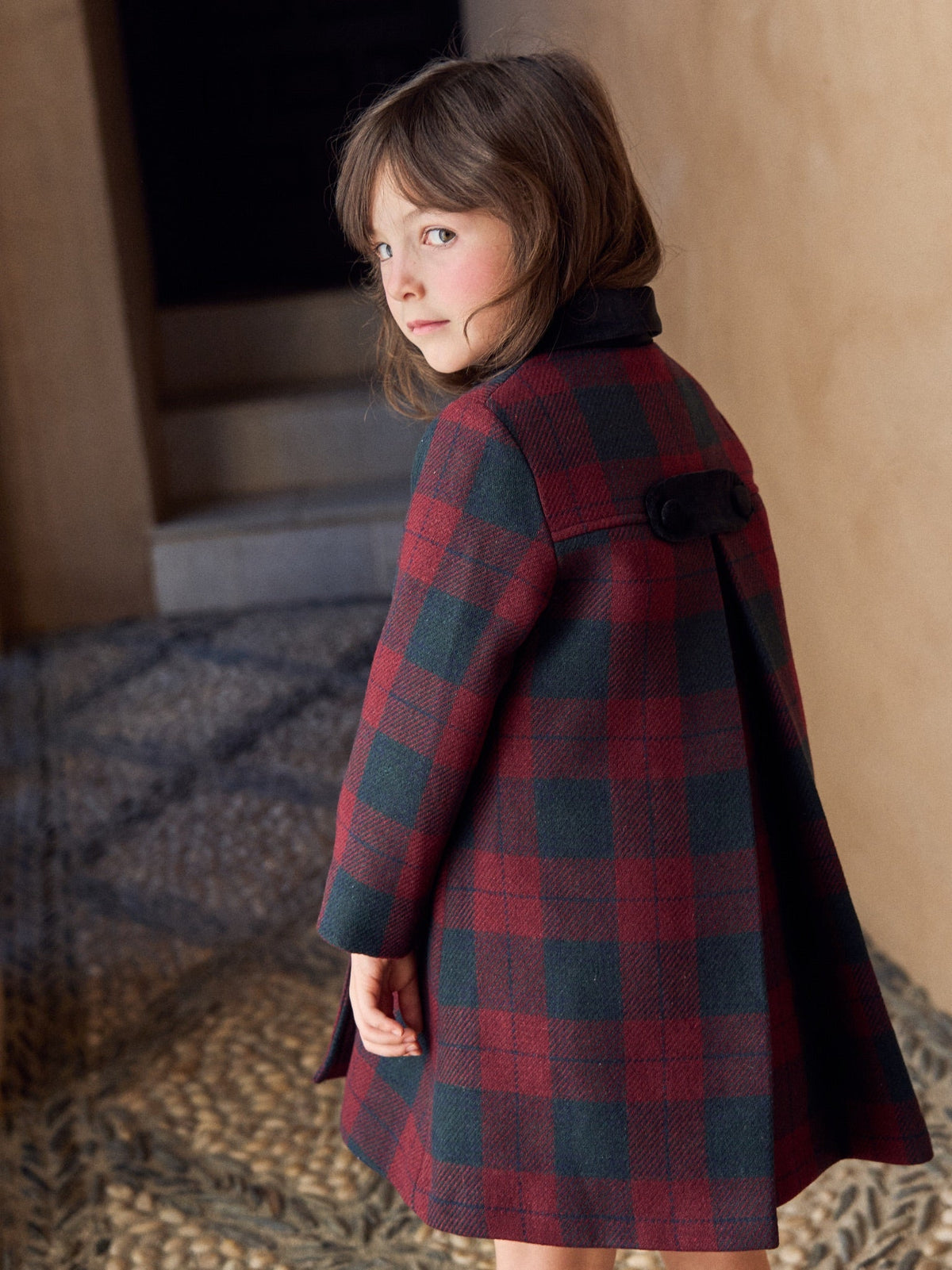 Burgundy Check Arrieta Girl Coat