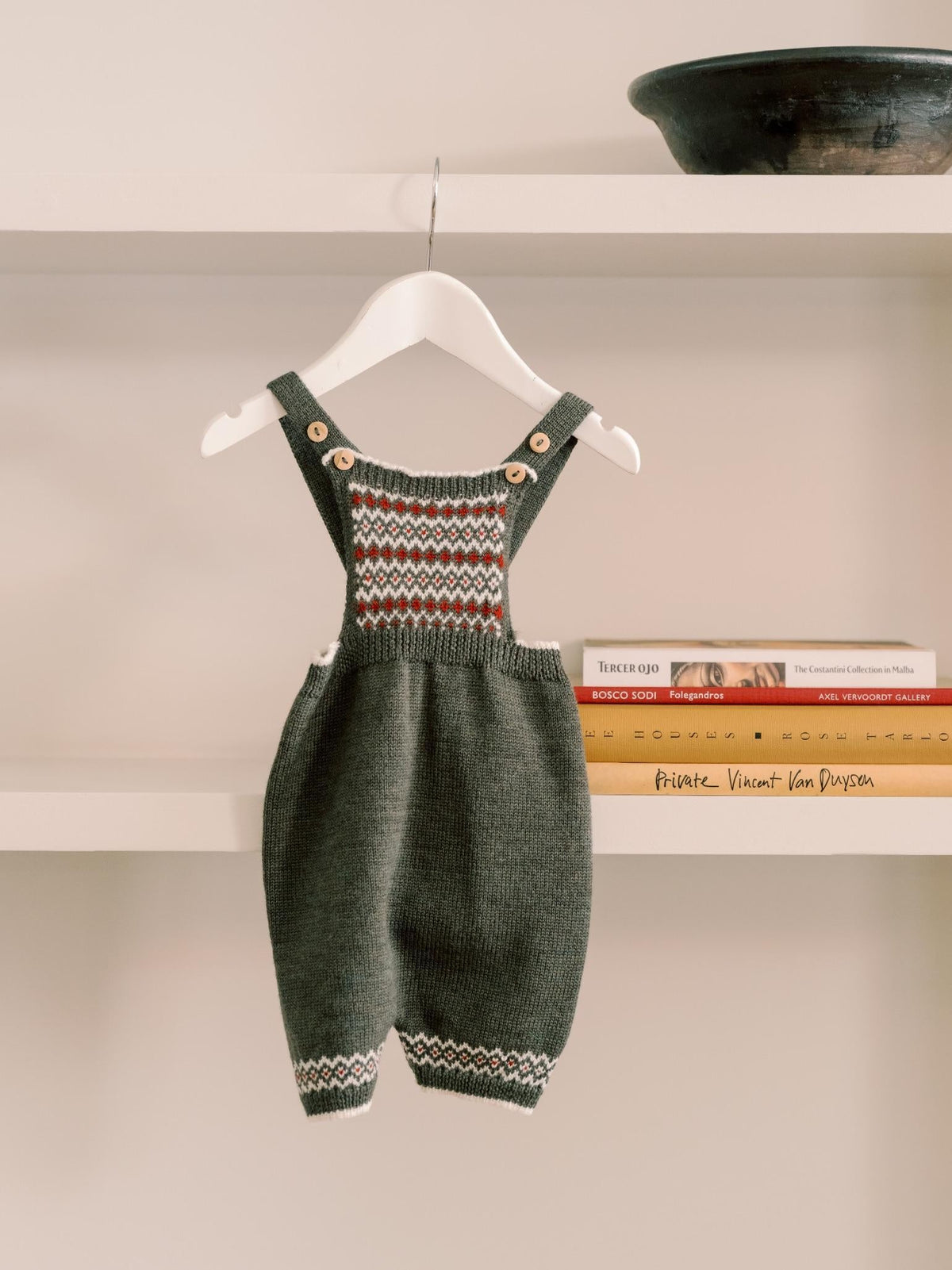 Olive Aspen Fair Isle Merino Baby Knitted Dungarees