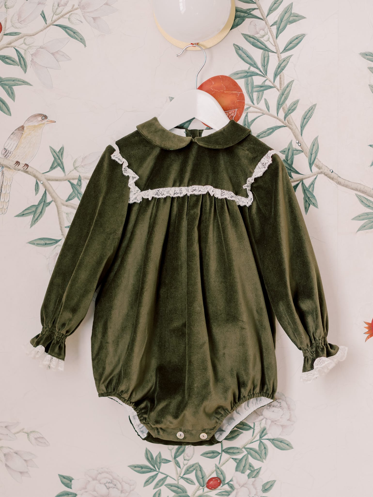 Green Azura Velvet Baby Girl Romper