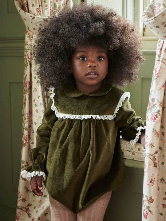 Green Azura Velvet Baby Girl Romper