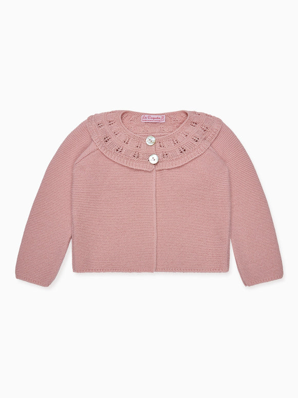 Dusty Pink Baena Merino Baby Girl Cardigan