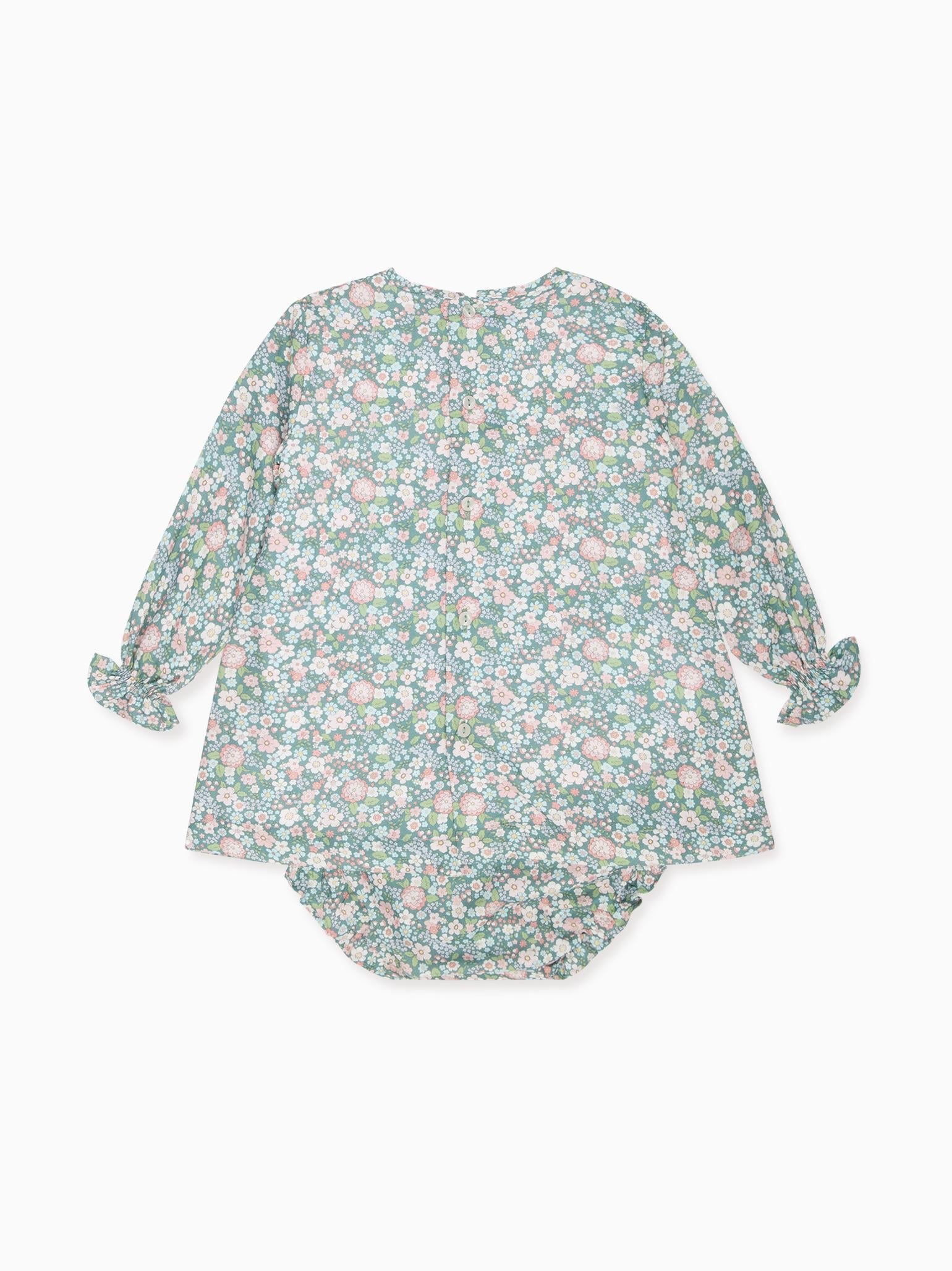 Green Floral Belia Baby Girl Smocked Set