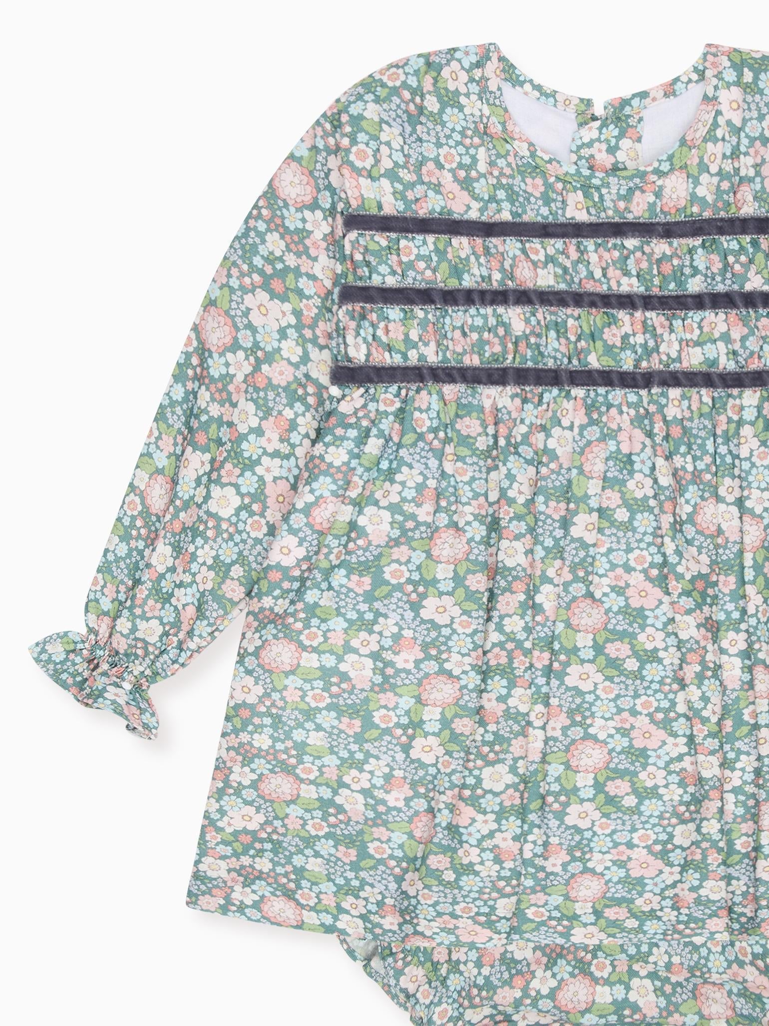 Green Floral Belia Baby Girl Smocked Set