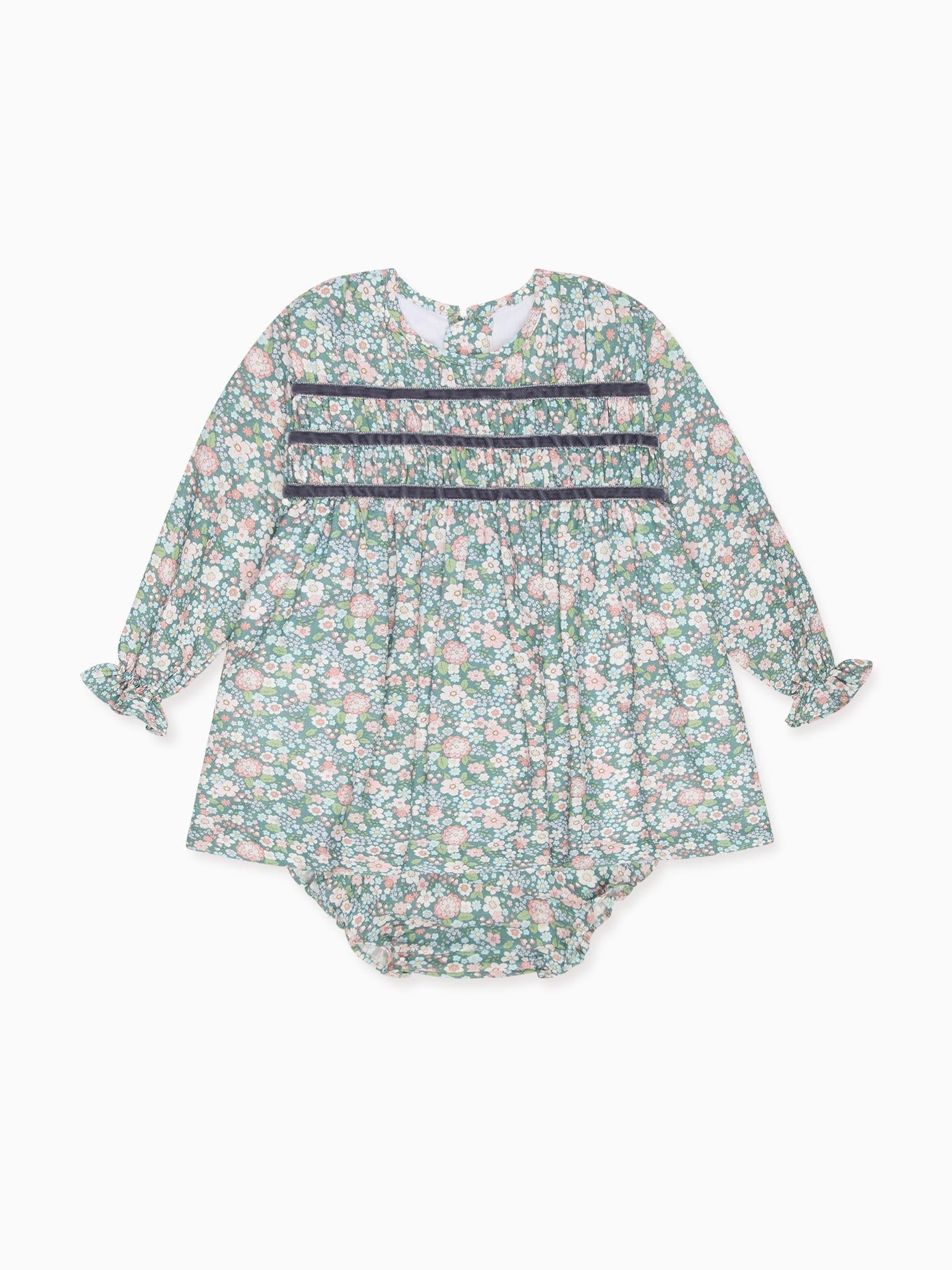 Green Floral Belia Baby Girl Smocked Set