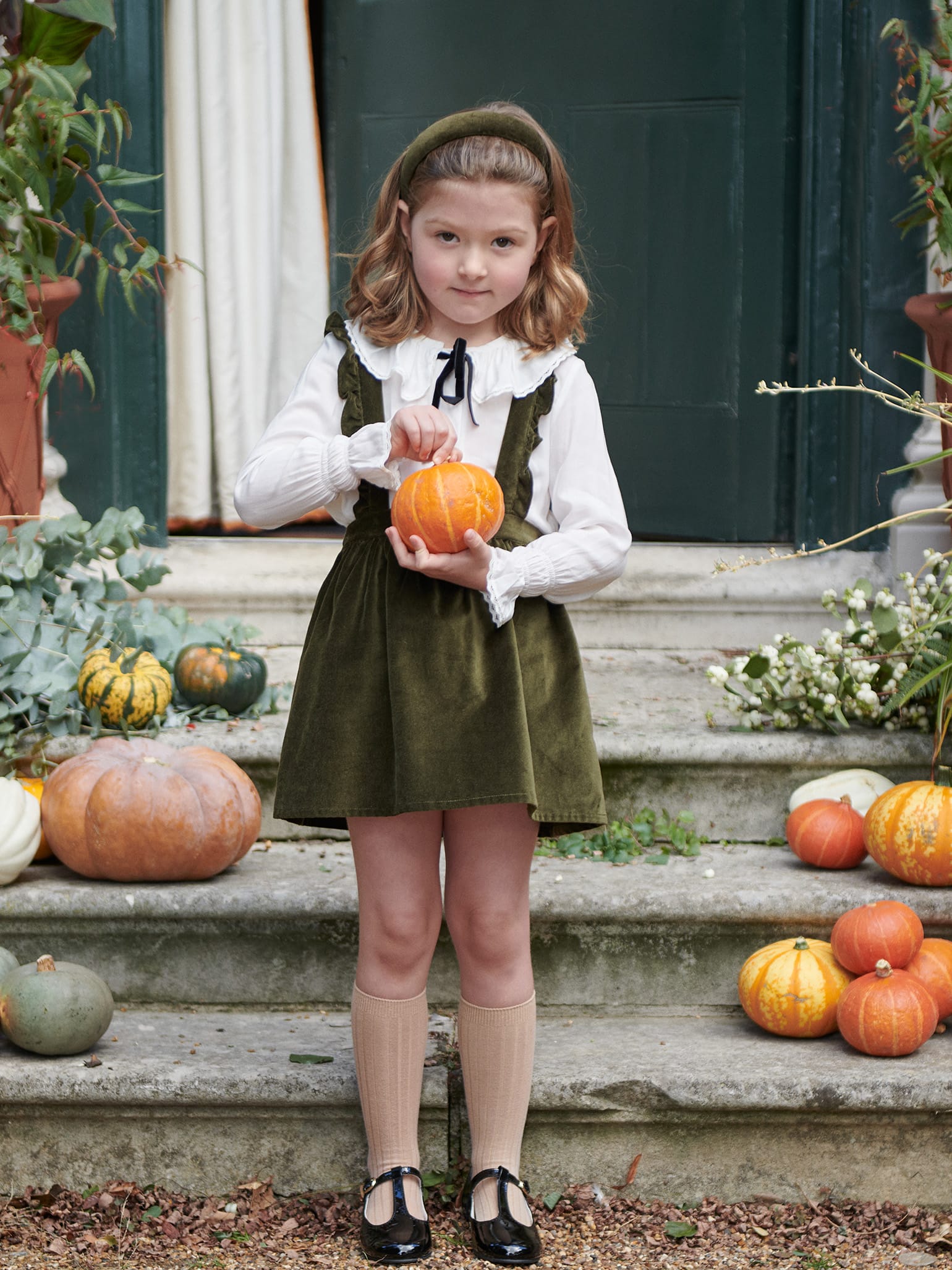 Green Reina Girl Velvet Skirt