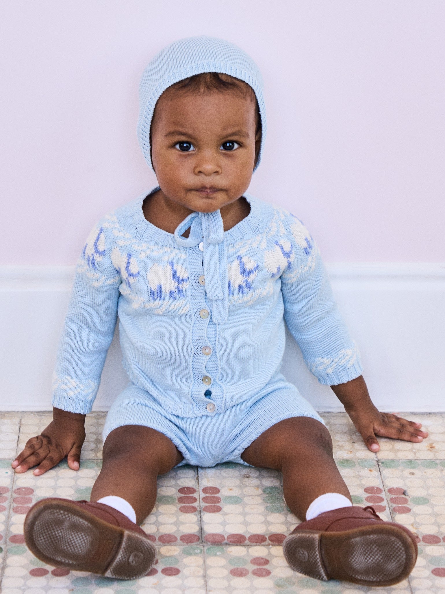 Light Blue Cordero Cotton Baby Knitted Gift Box Set