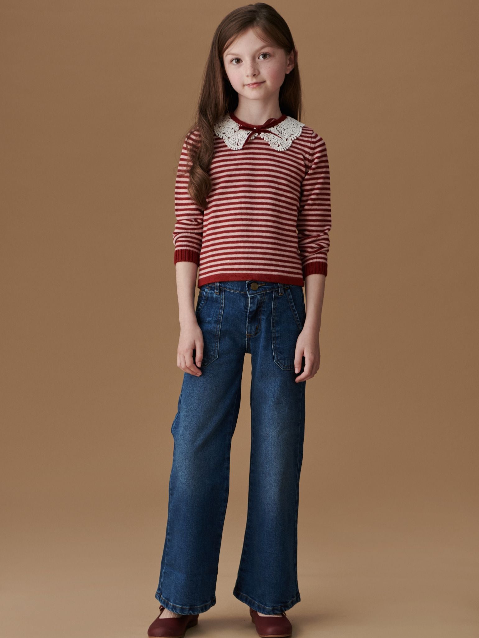 Burgundy Stripe Blanca Merino Girl Jumper