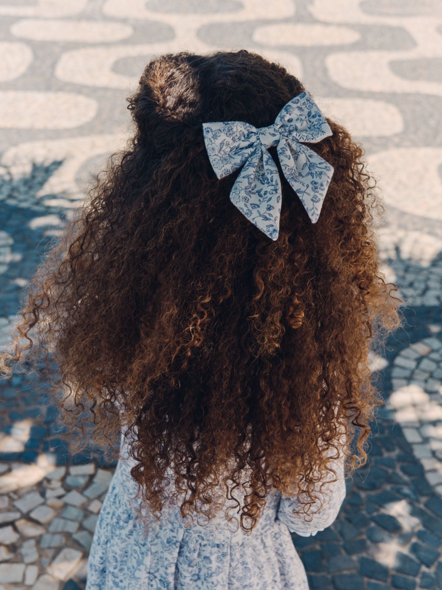 Dark Blue Floral Girl Large Bow Clip