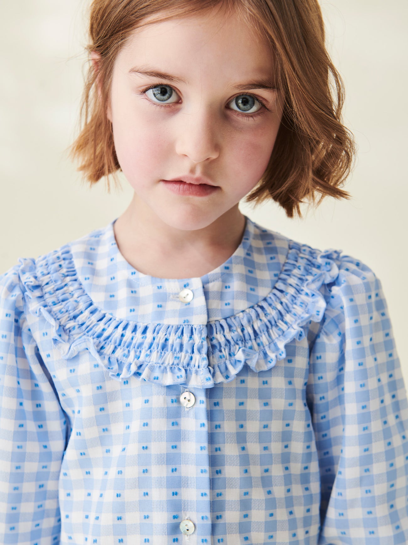 Blue Gingham Violeta Girl Smock Shirt