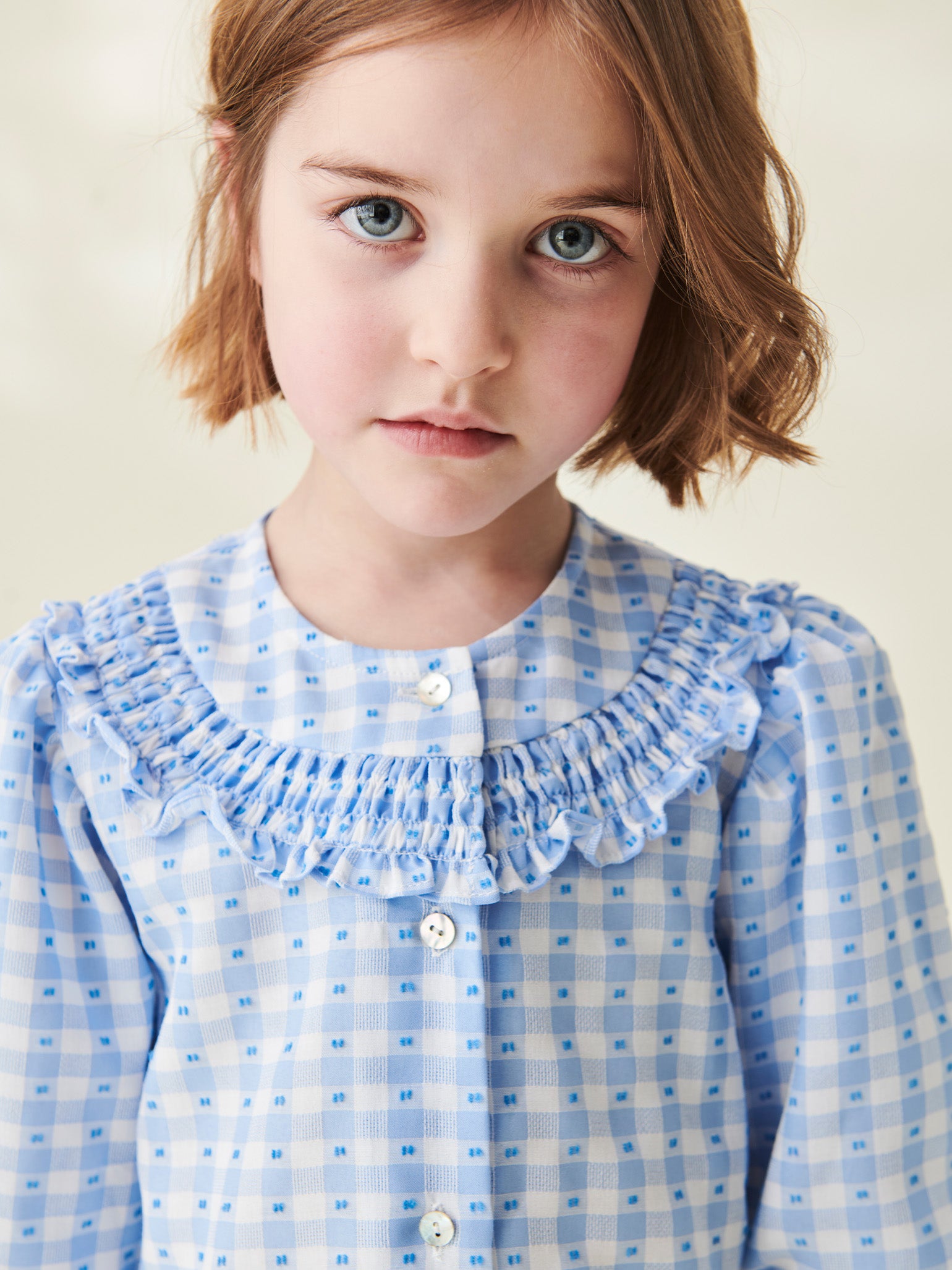Blue Gingham Violeta Girl Smock Shirt