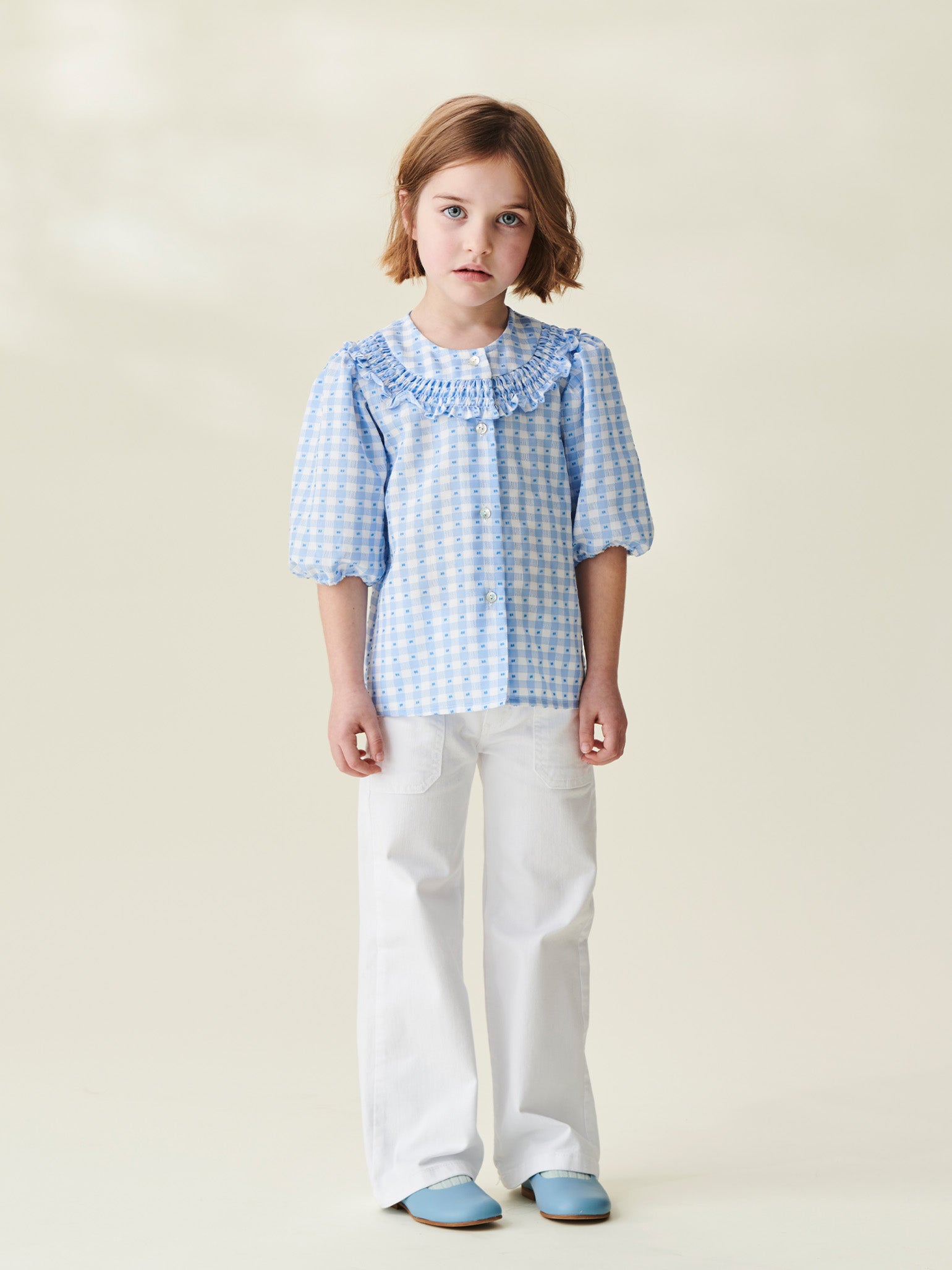 Blue Gingham Violeta Girl Smock Shirt