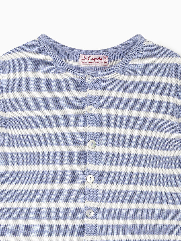 Blue Stripe Laica Cotton Knitted Baby Set