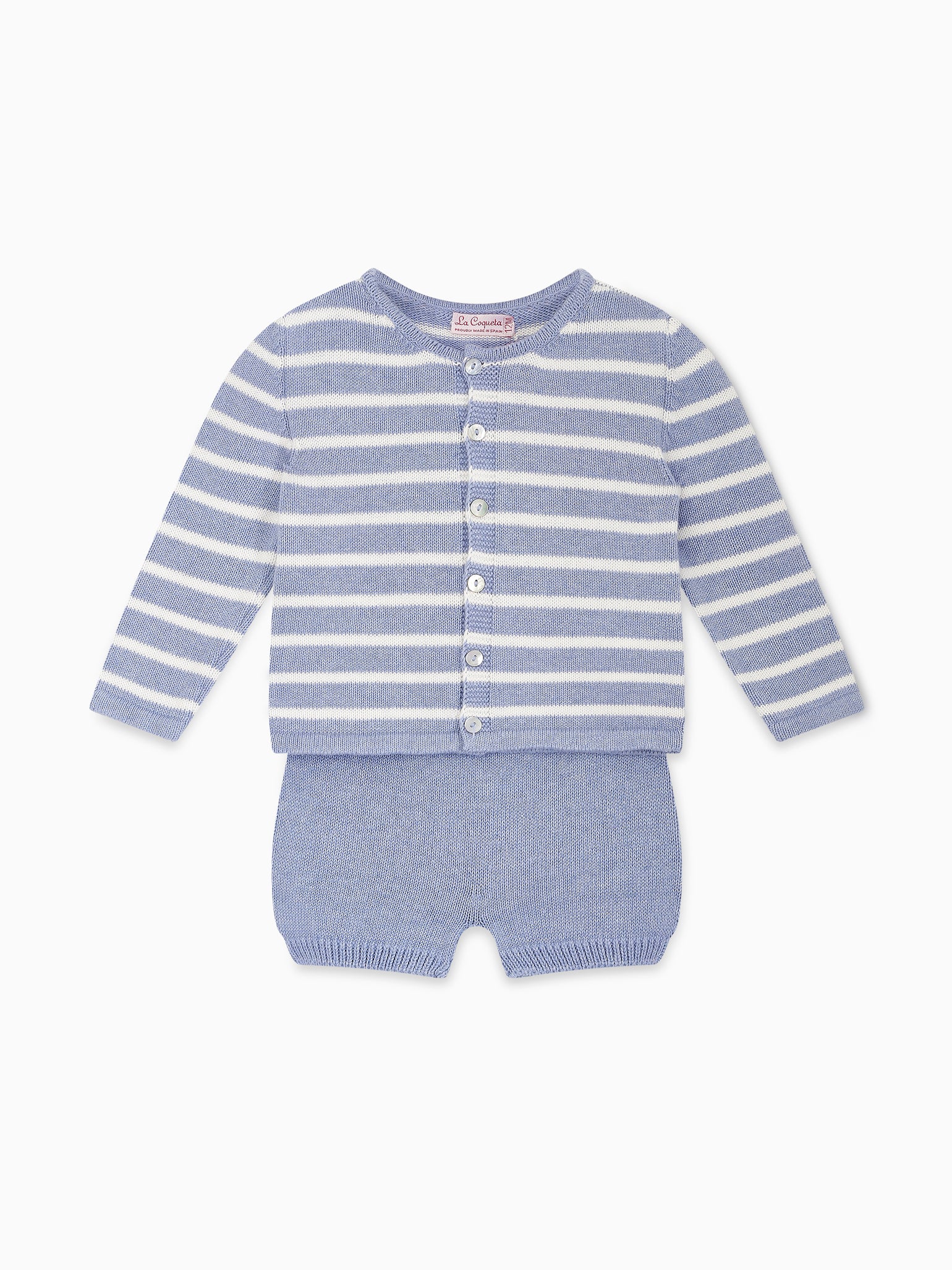 Blue Stripe Laica Cotton Knitted Baby Set