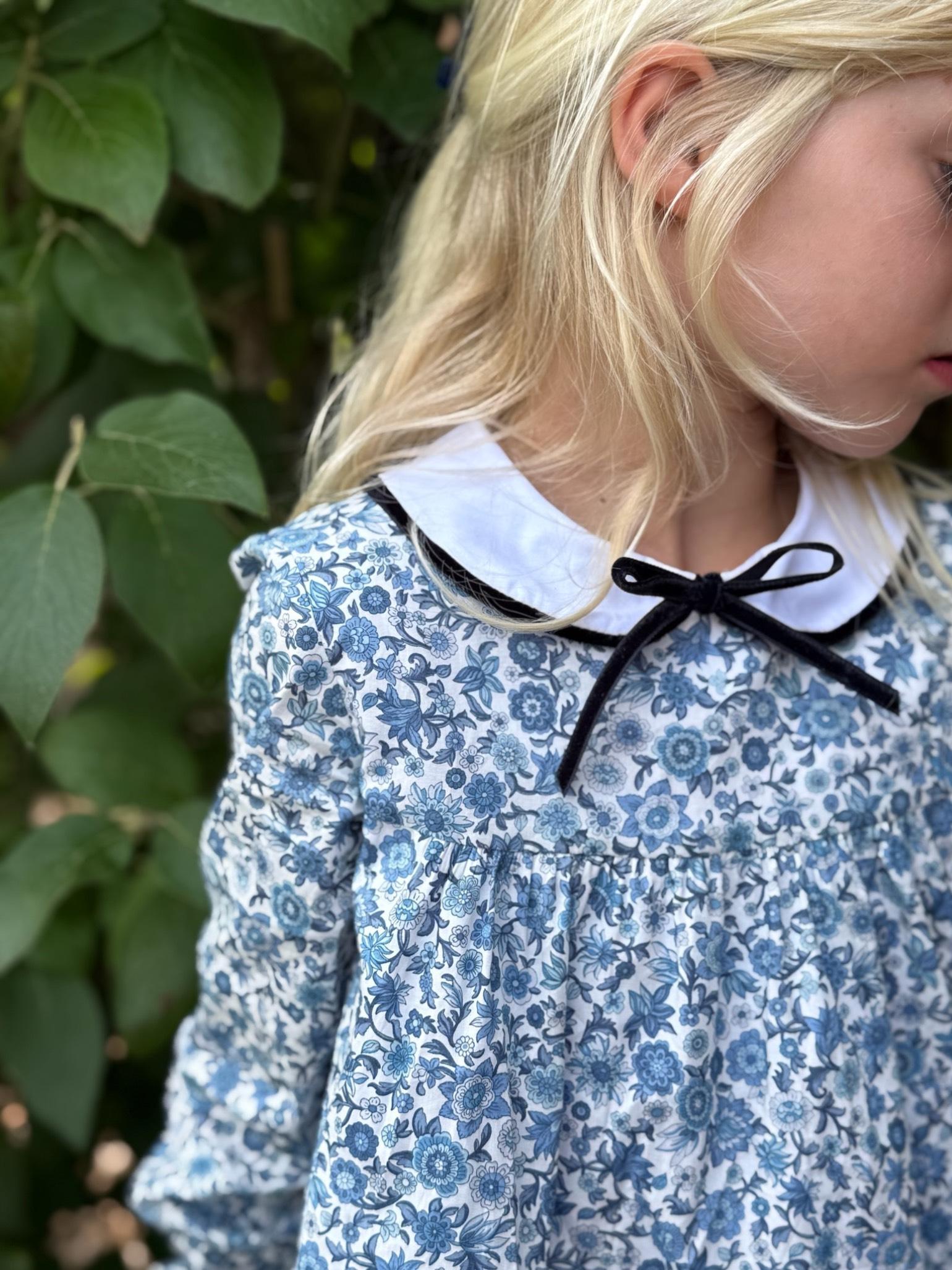 Blue Floral Iris Made With Liberty Fabric Girl Empire Dress