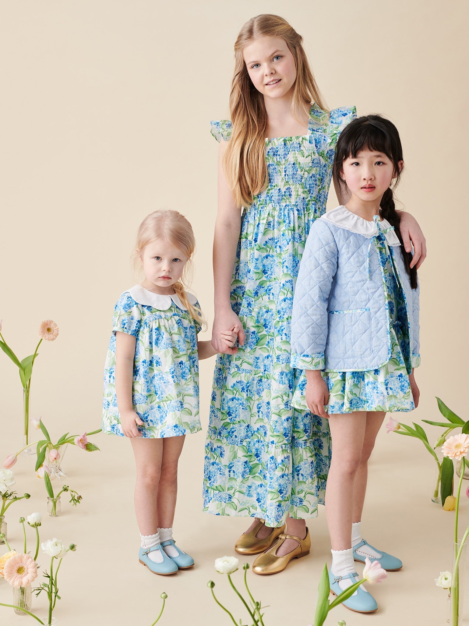Hill House Home X La Coqueta Blue Watercolour Hydrangea Izara Girl Dress
