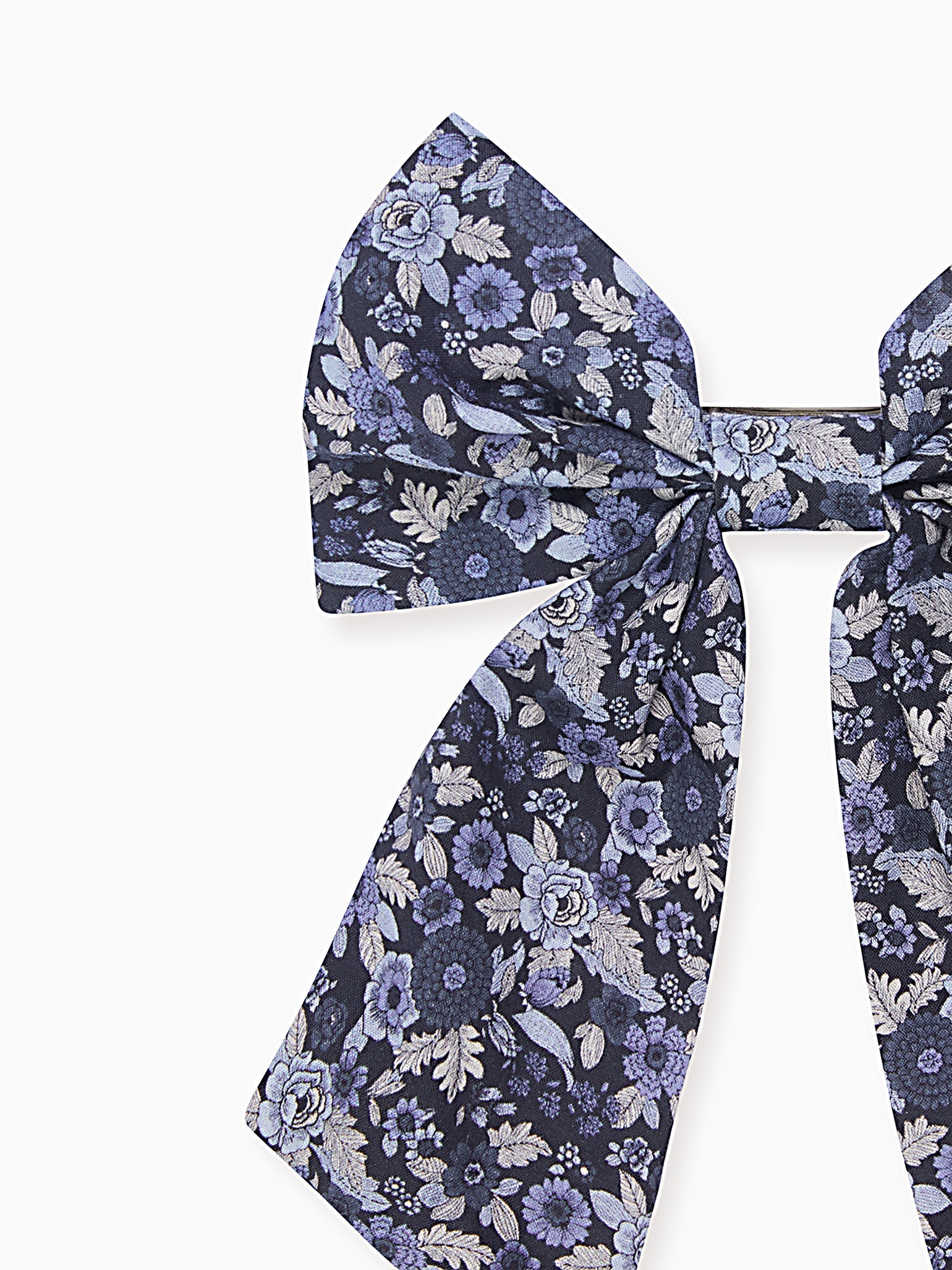Navy Floral Girl Large Long Bow Clip