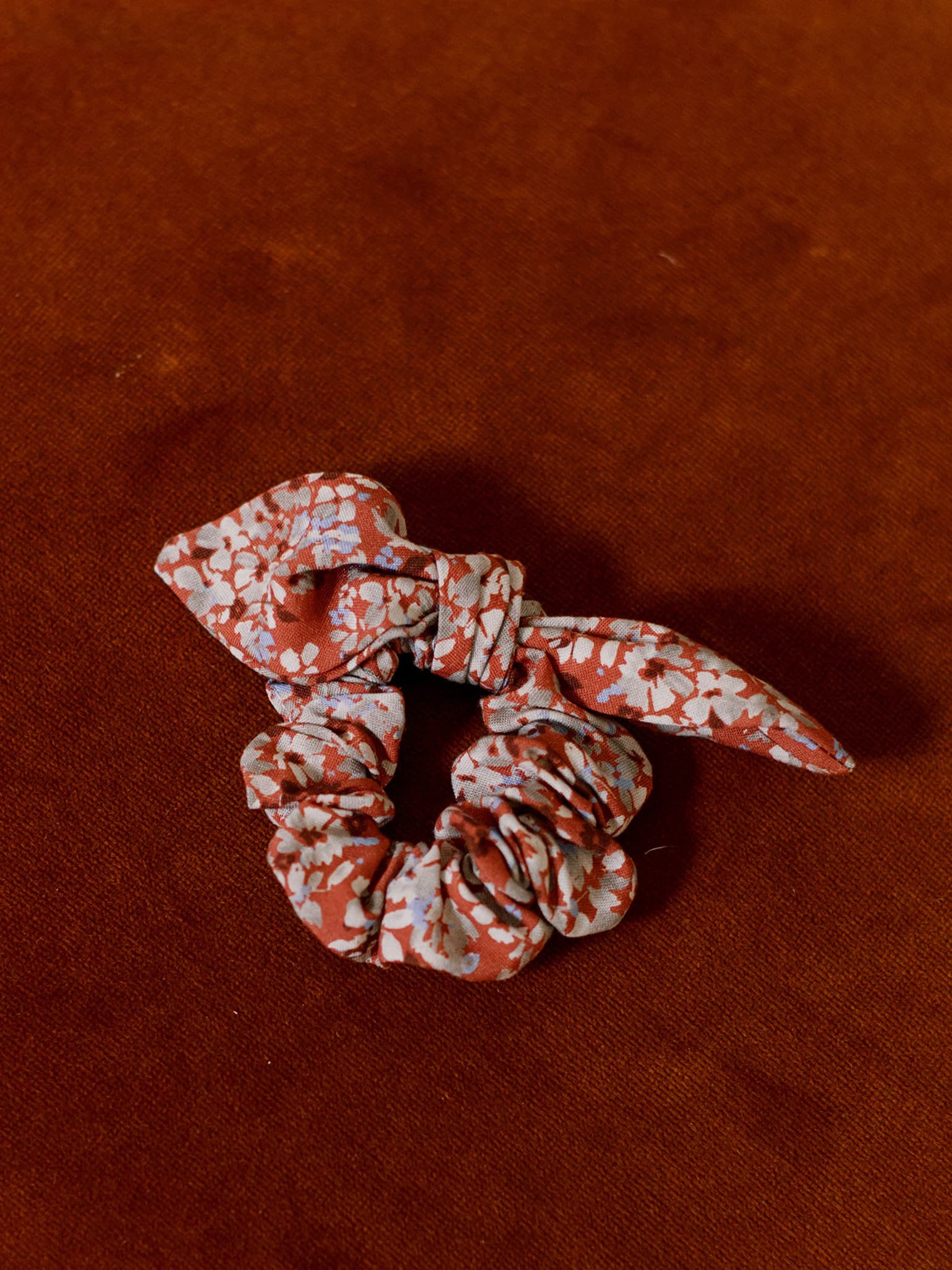 Terracotta Floral Bow Girl Scrunchie