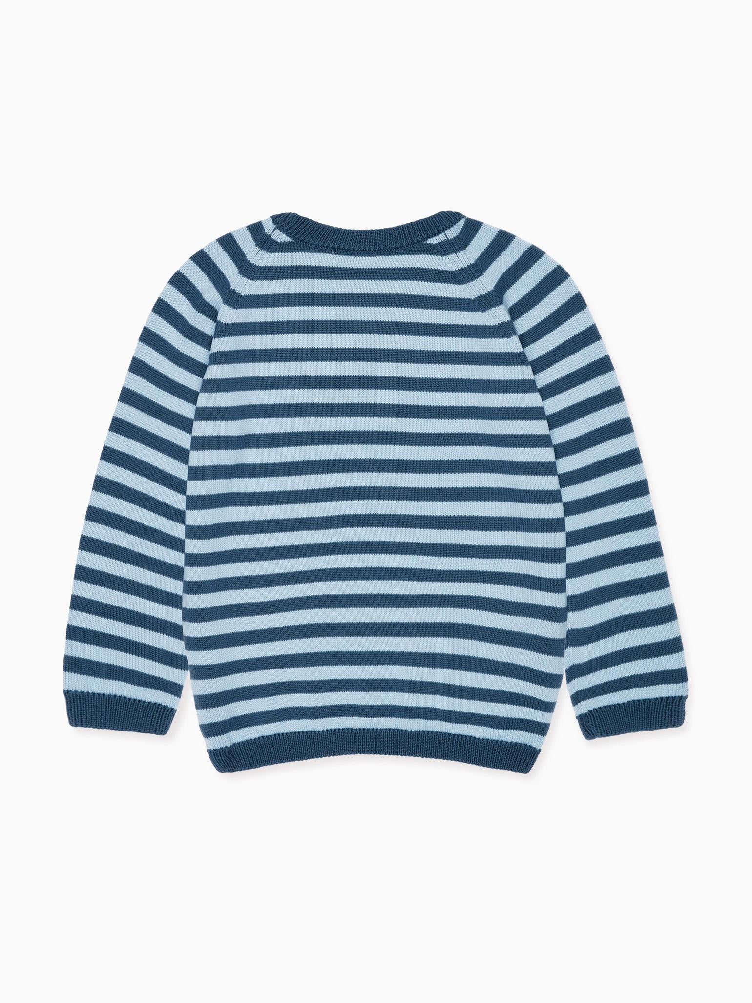 Petrol Blue Stripe Bromo Merino Boy Jumper