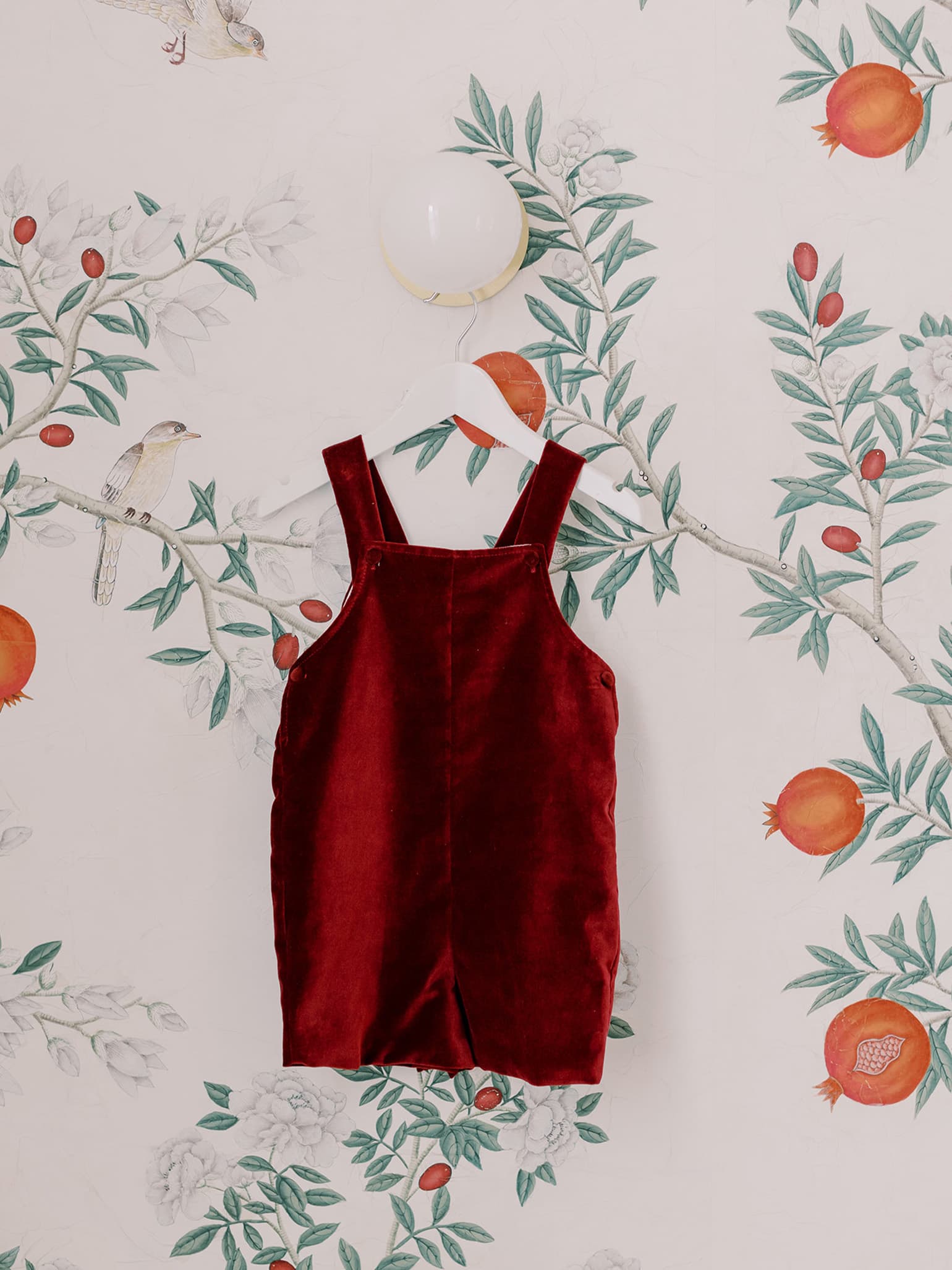 Burgundy Buganvilla Velvet Baby Dungarees