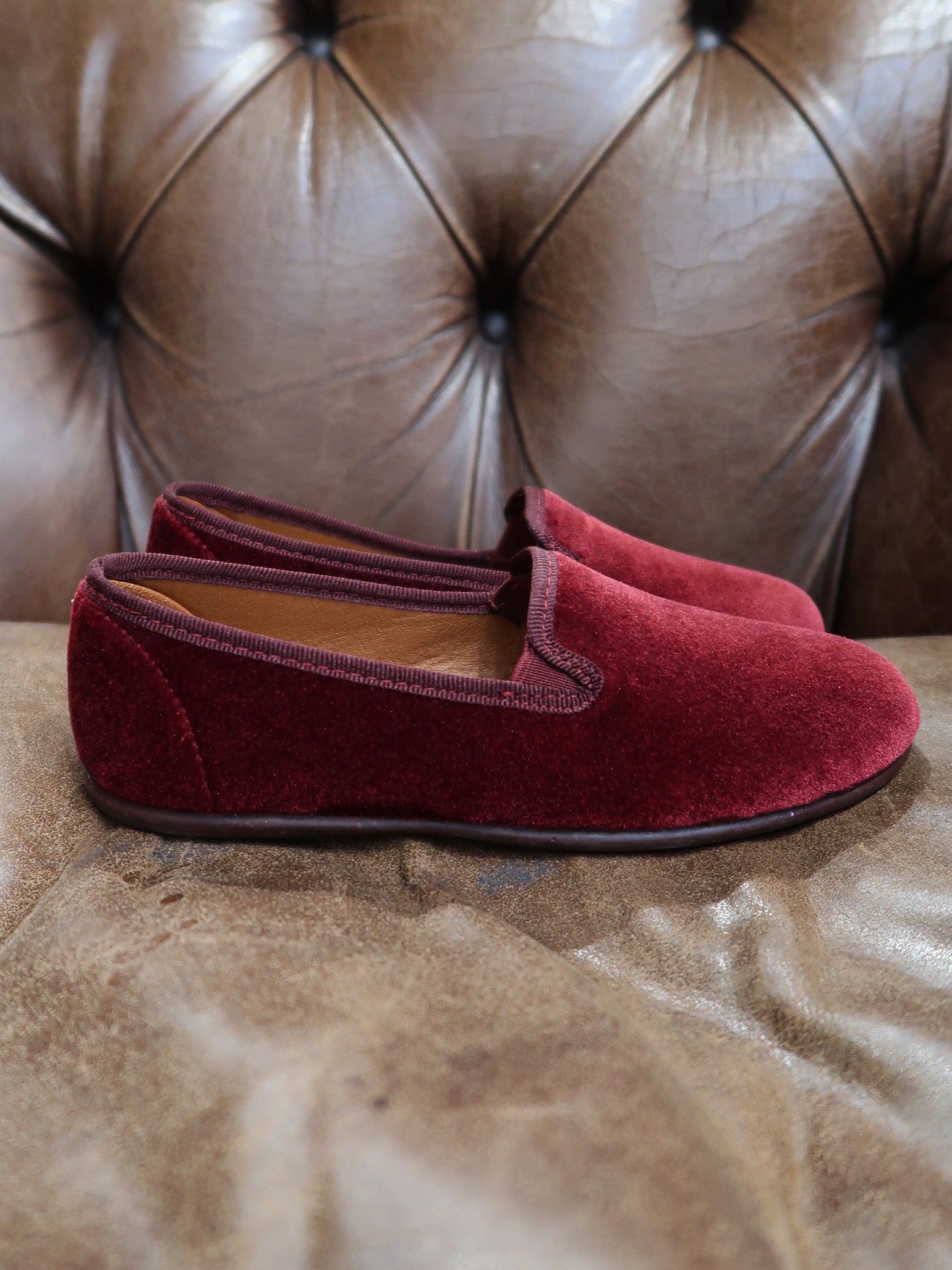 Burgundy Kids Velvet Slippers
