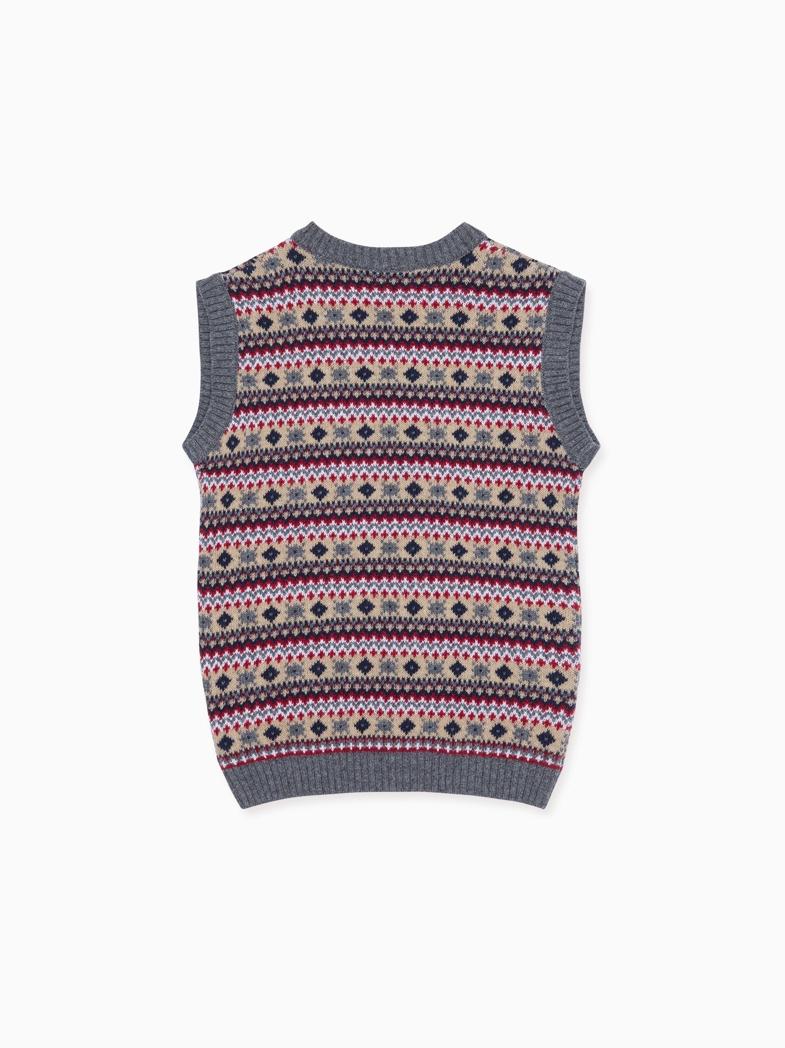 Navy Cacia Fair Isle Merino Kids Sleeveless Jumper