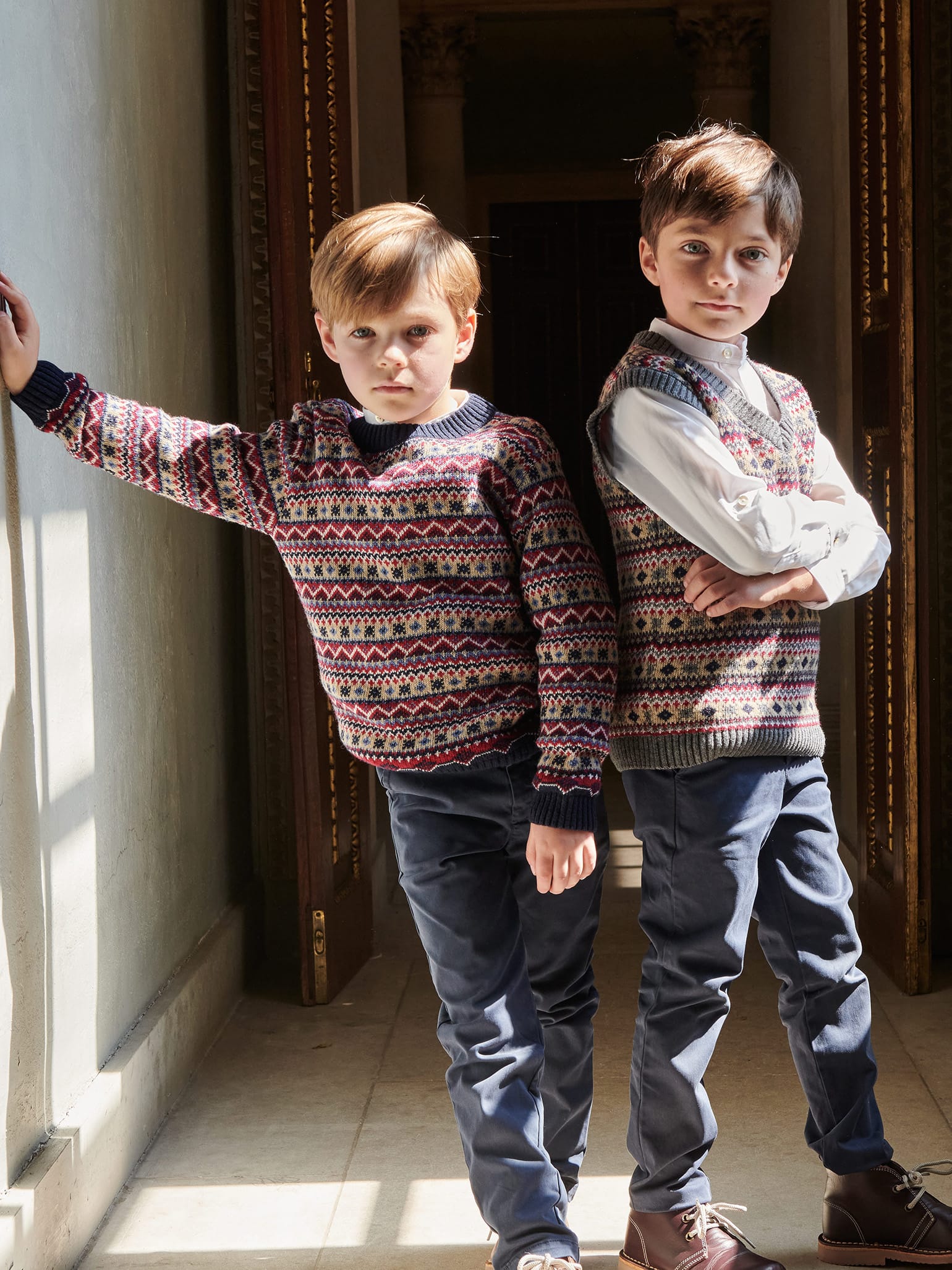 Navy Cacia Fair Isle Merino Kids Sleeveless Jumper