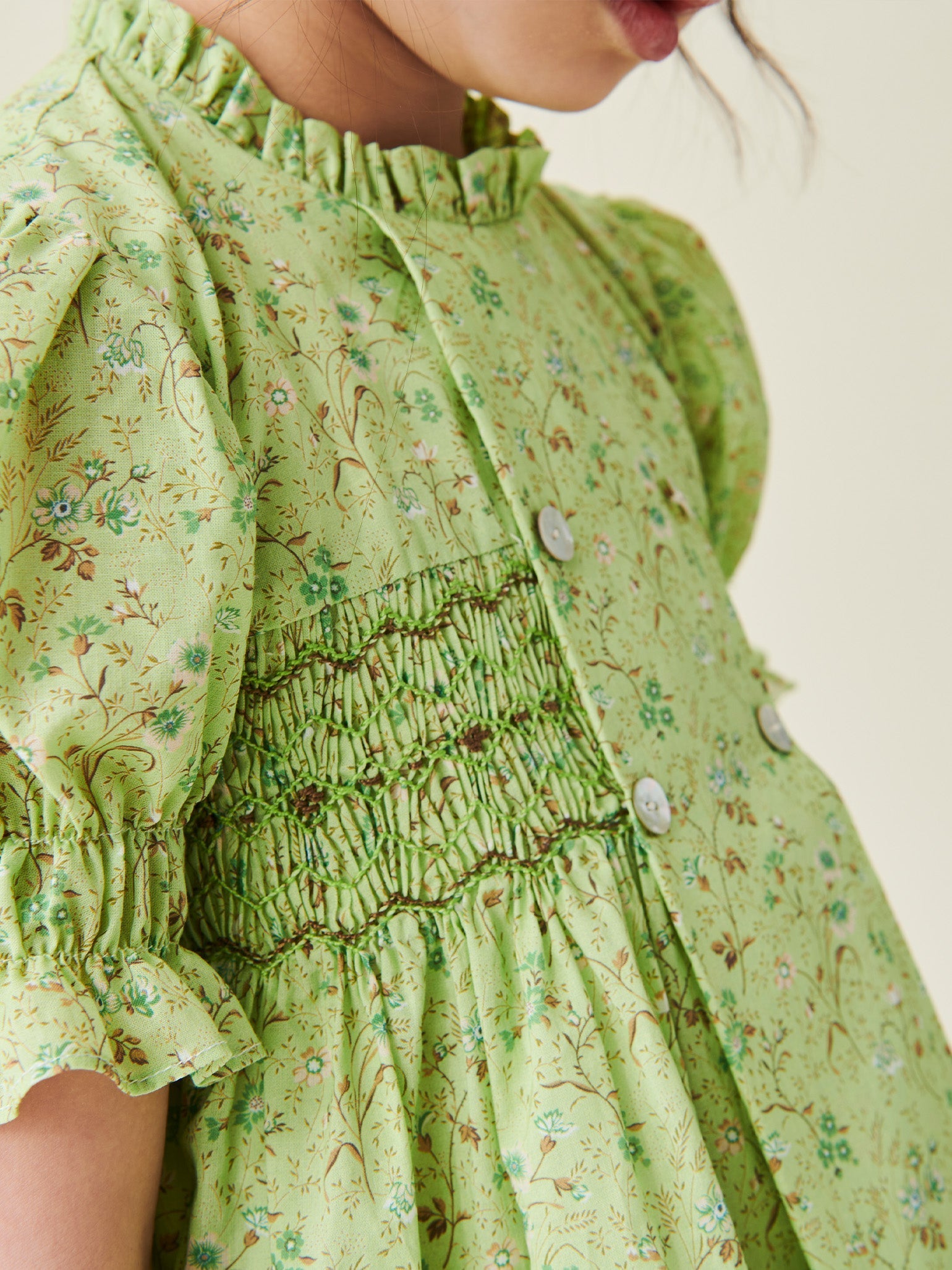 Green Floral Carla Girl Hand-Smocked Dress
