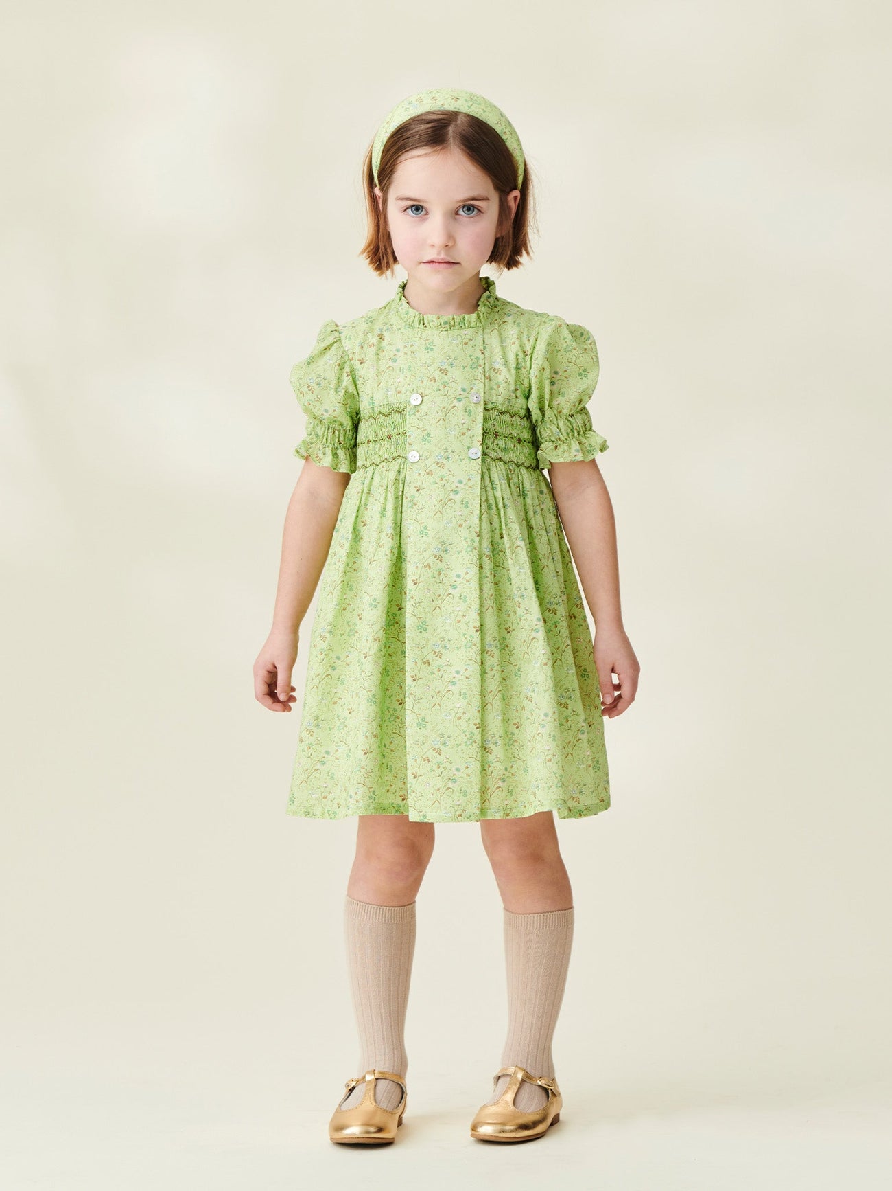 Green Floral Carla Girl Hand-Smocked Dress