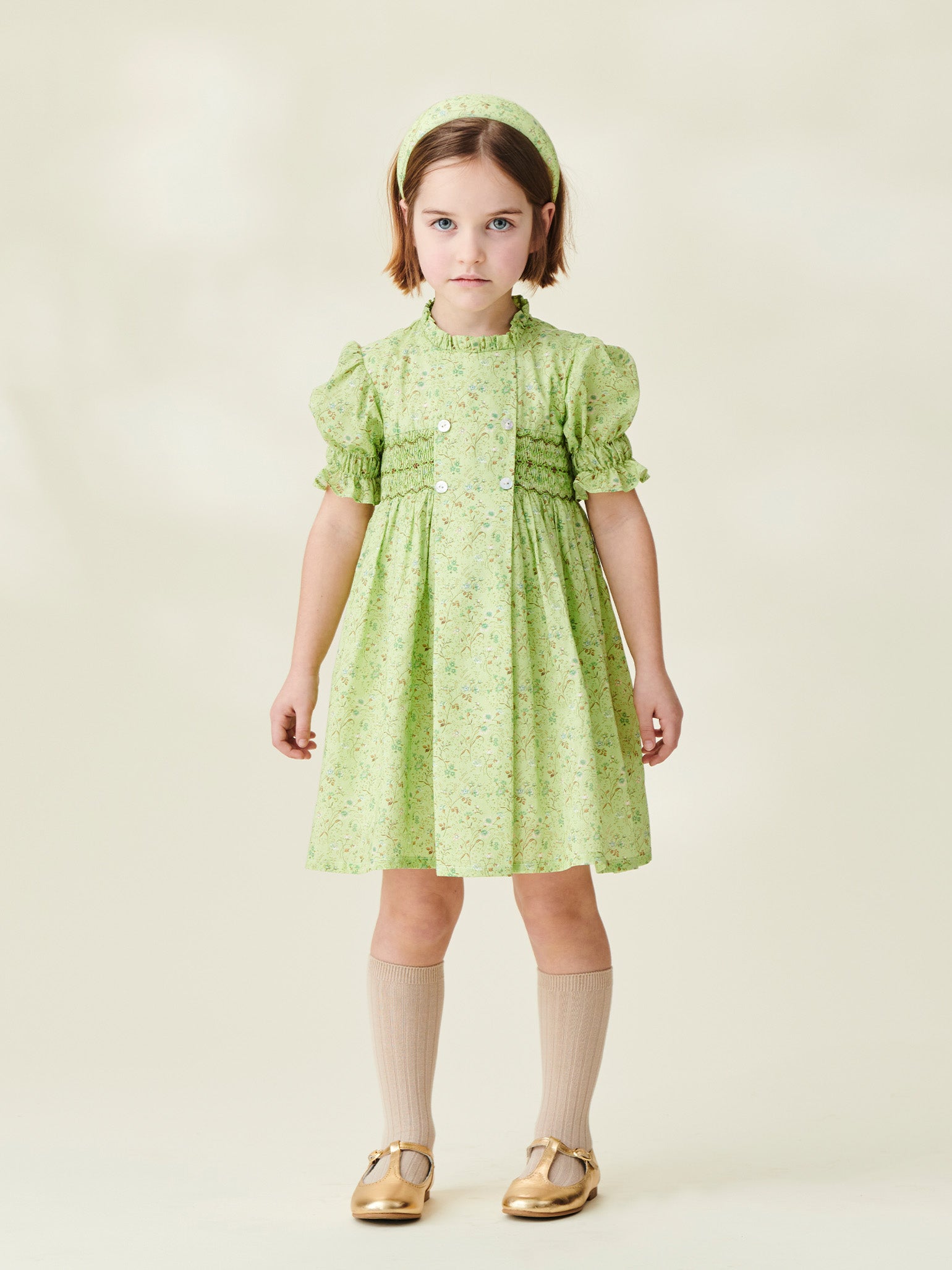Green Floral Carla Girl Hand-Smocked Dress