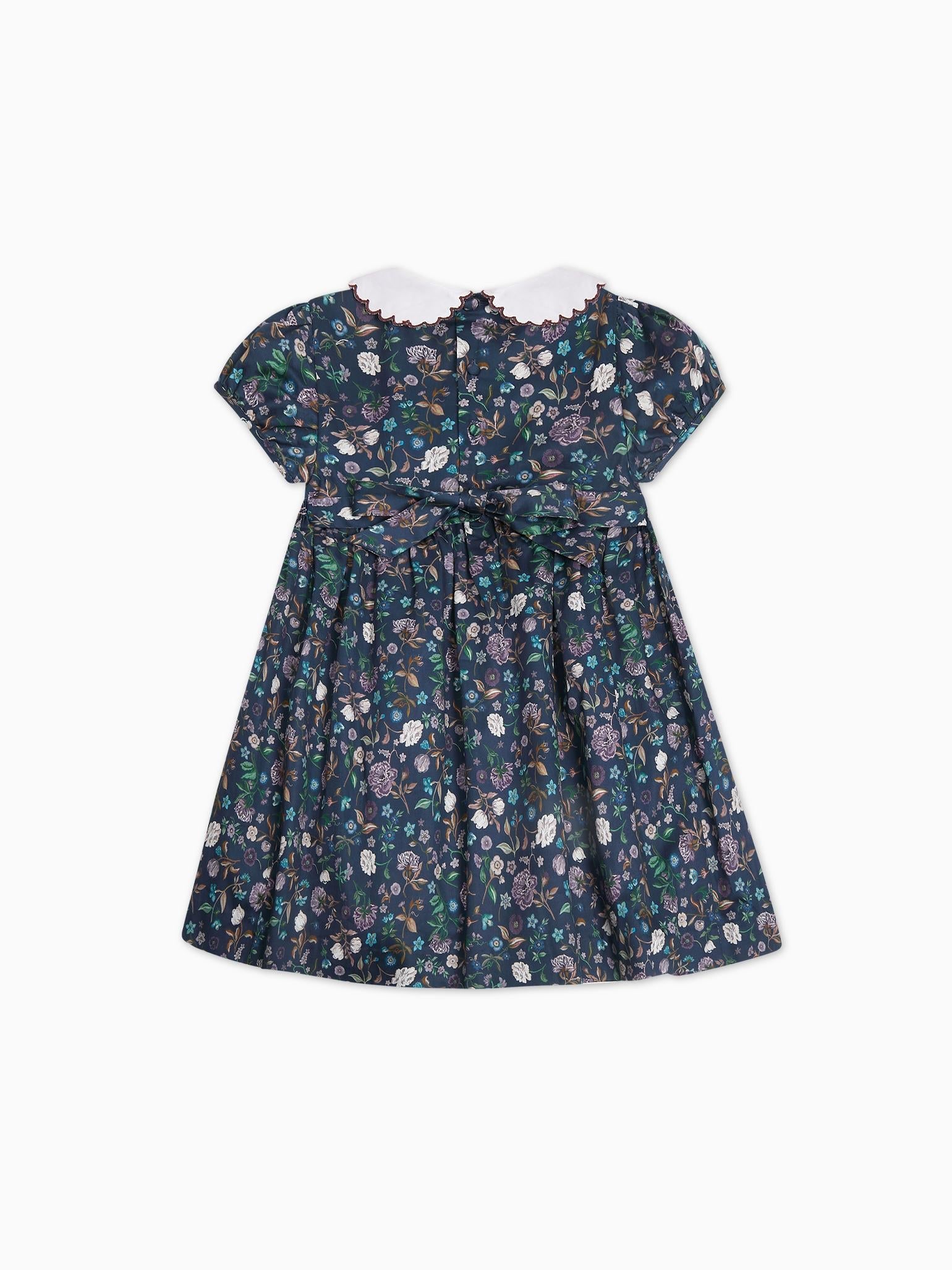 Navy Floral Carmen Girl Hand-Smocked Dress