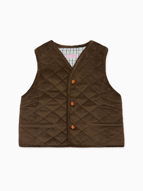 Chocolate Brown Caza Corduroy Kids Sleeveless Jacket